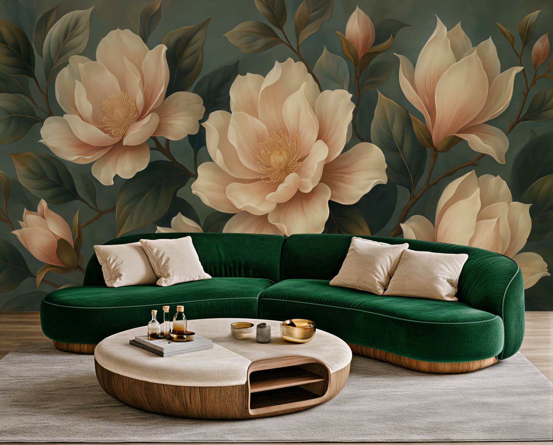 Fototapeta eleganckie magnolie na szmaragdowym tle
