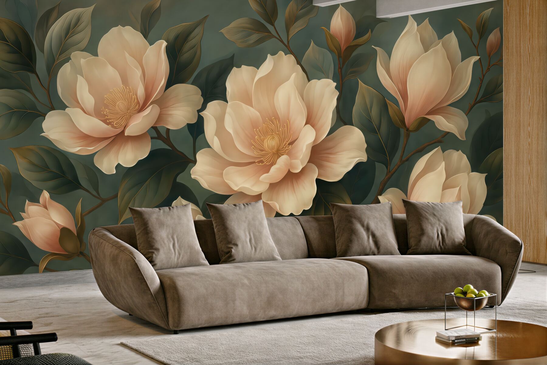 Fototapeta eleganckie magnolie na szmaragdowym tle