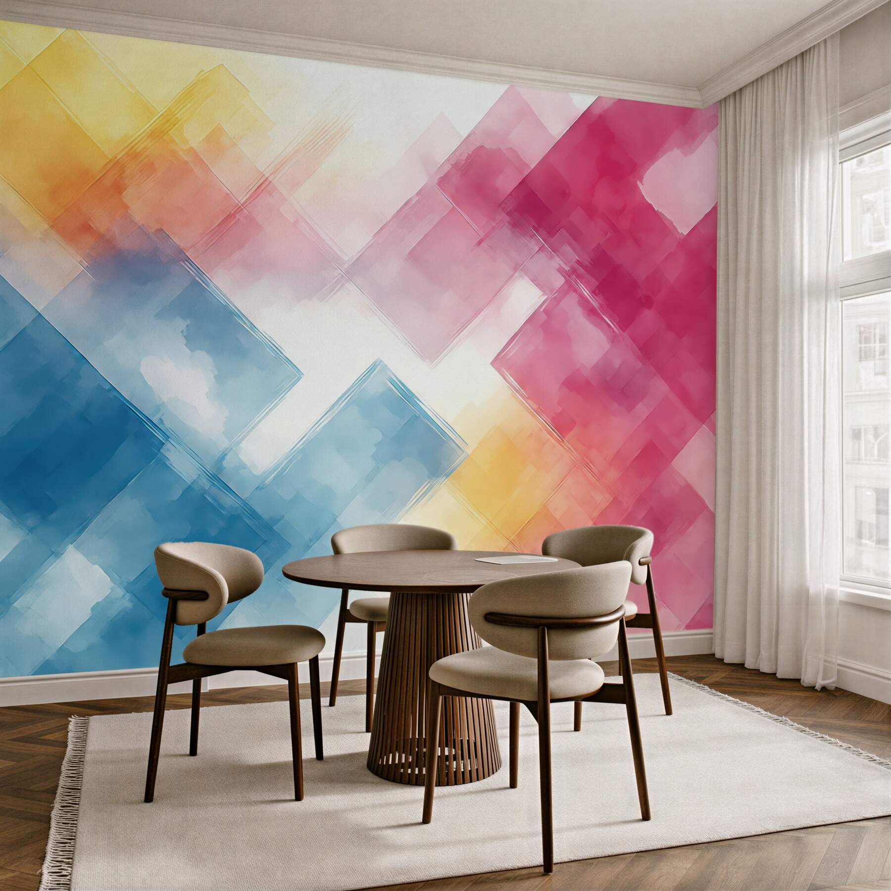 Fototapeta pastelowa abstrakcja w geometrycznych przenikaniach
