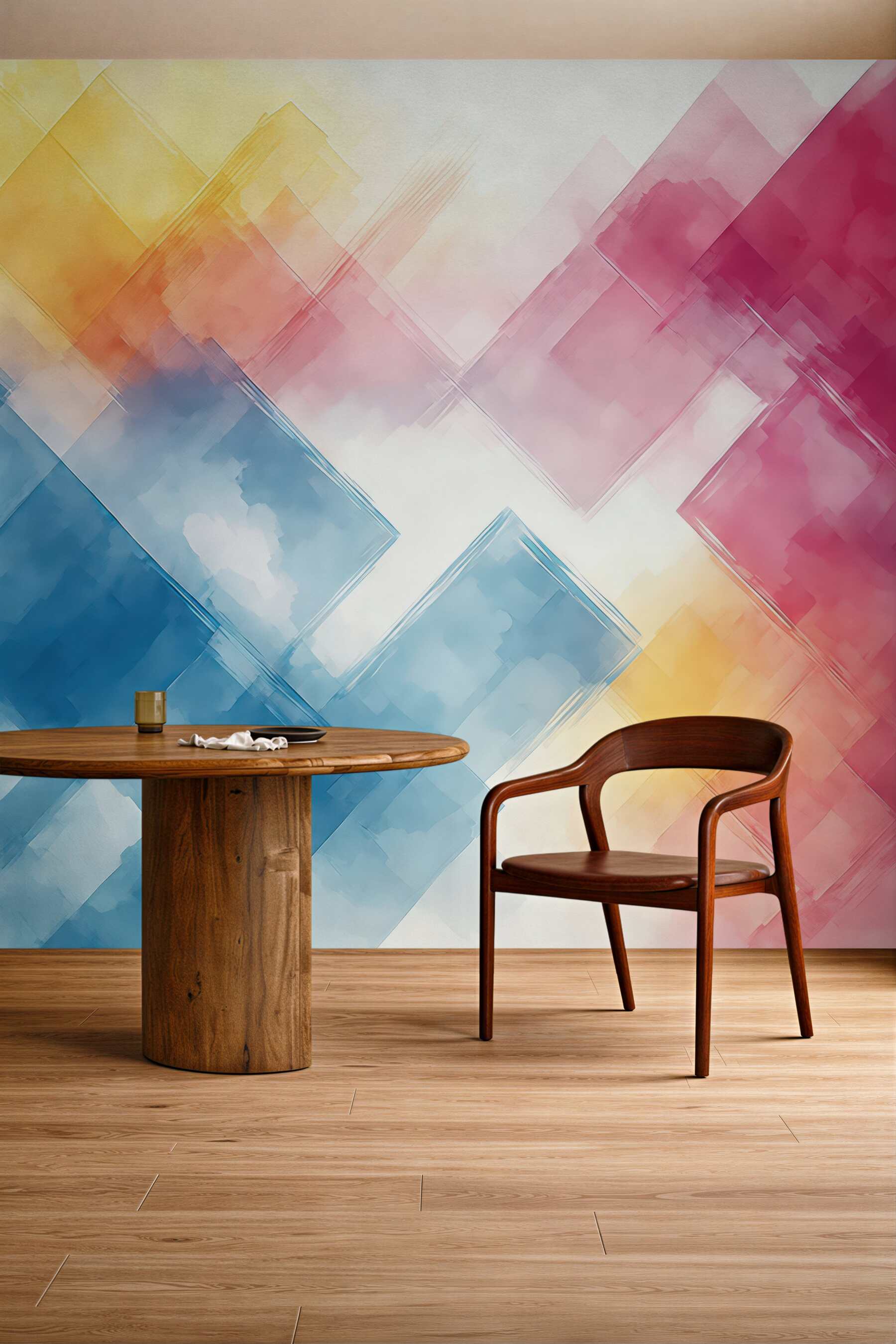 Fototapeta pastelowa abstrakcja w geometrycznych przenikaniach
