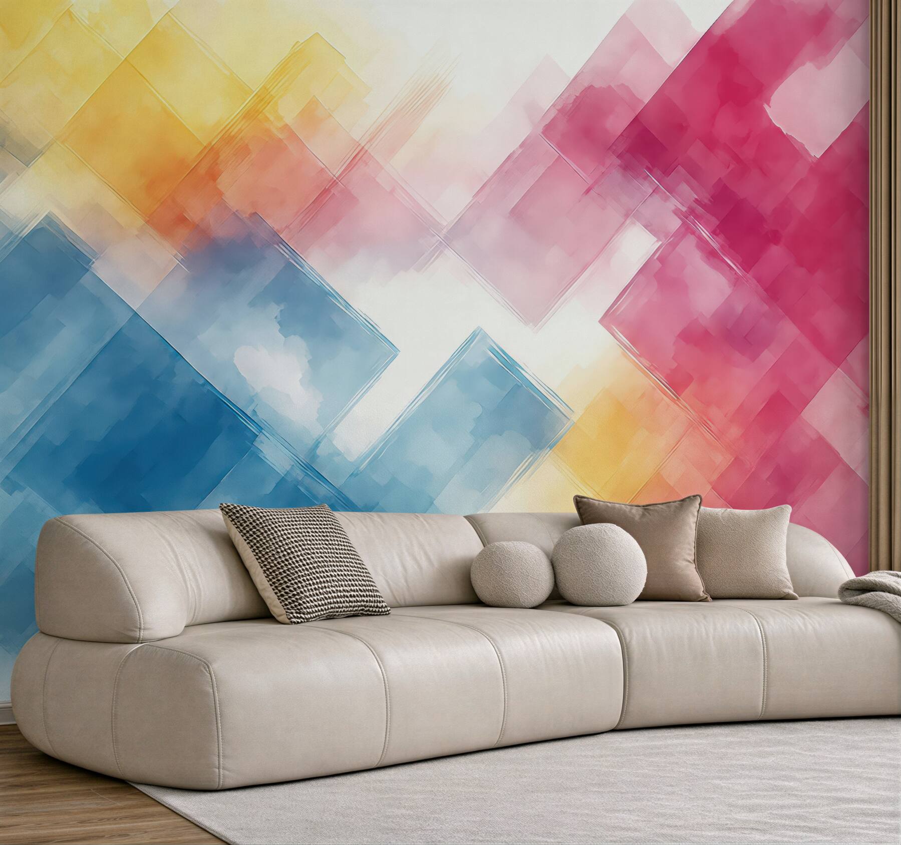 Fototapeta pastelowa abstrakcja w geometrycznych przenikaniach