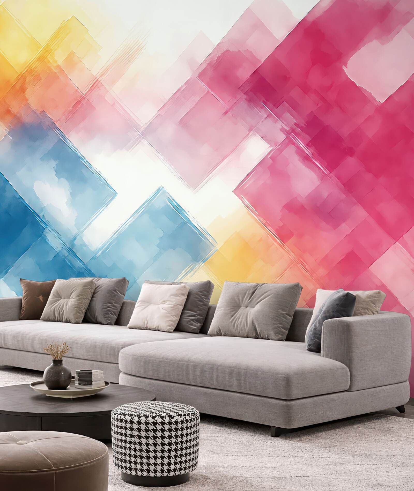 Fototapeta pastelowa abstrakcja w geometrycznych przenikaniach