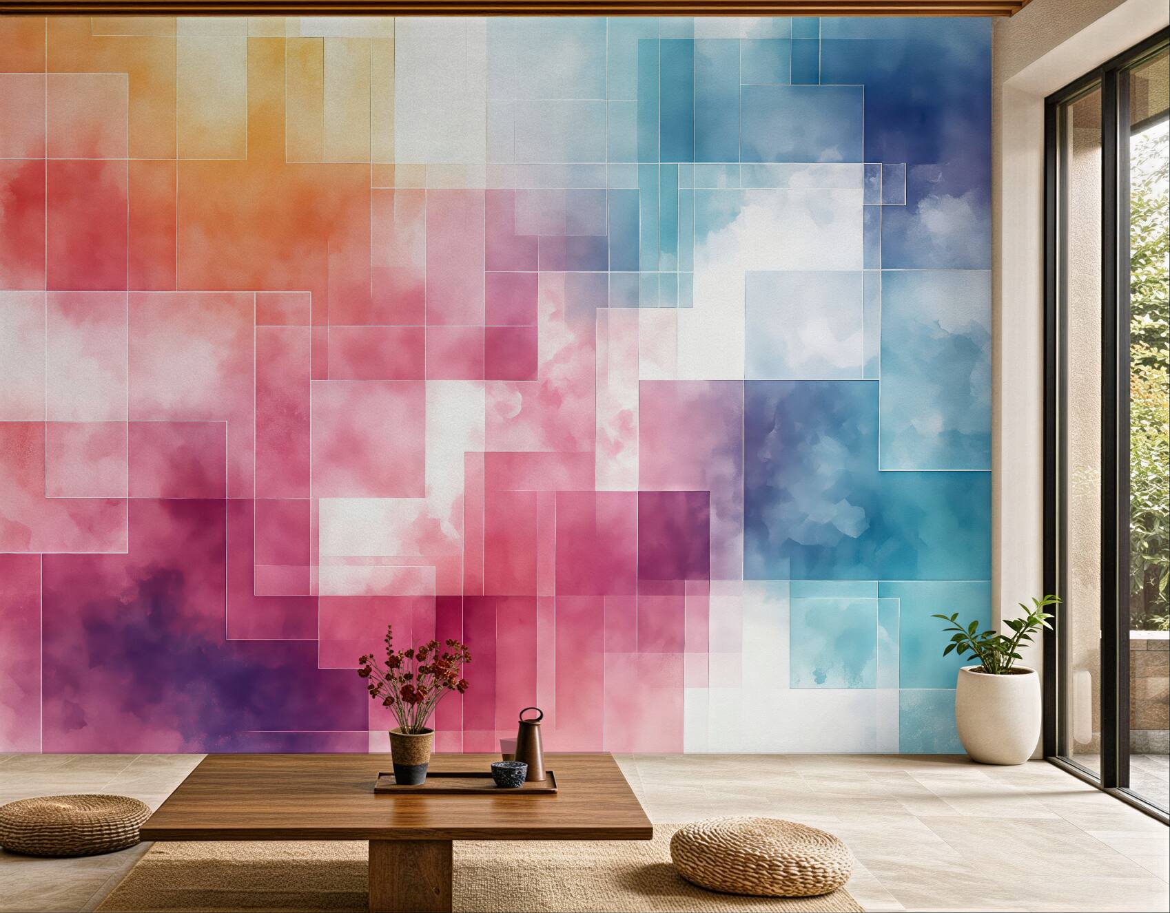 Fototapeta kolorowa abstrakcja z geometryczną mgiełką