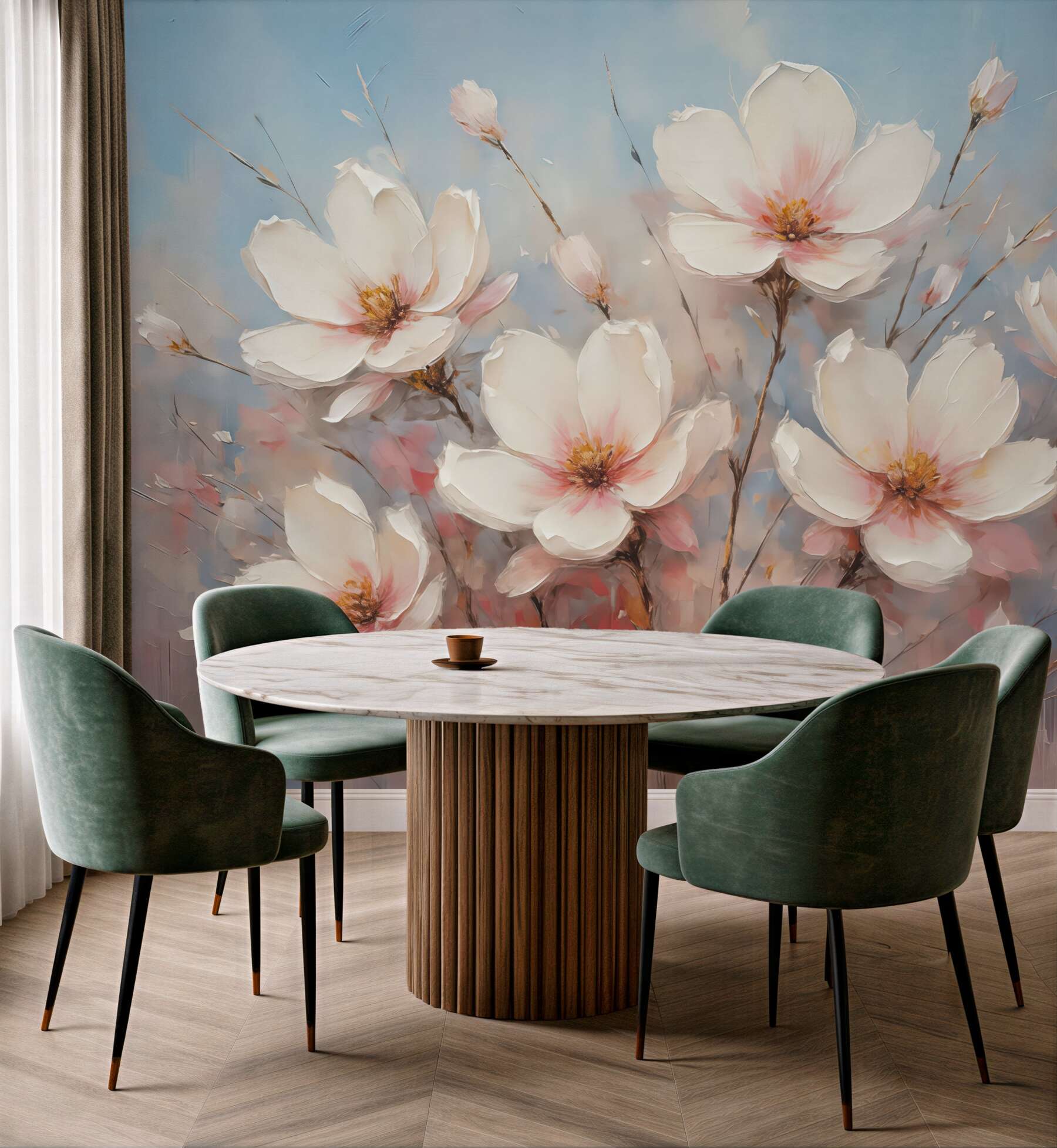 Fototapeta delikatne magnolie na błękitnym tle