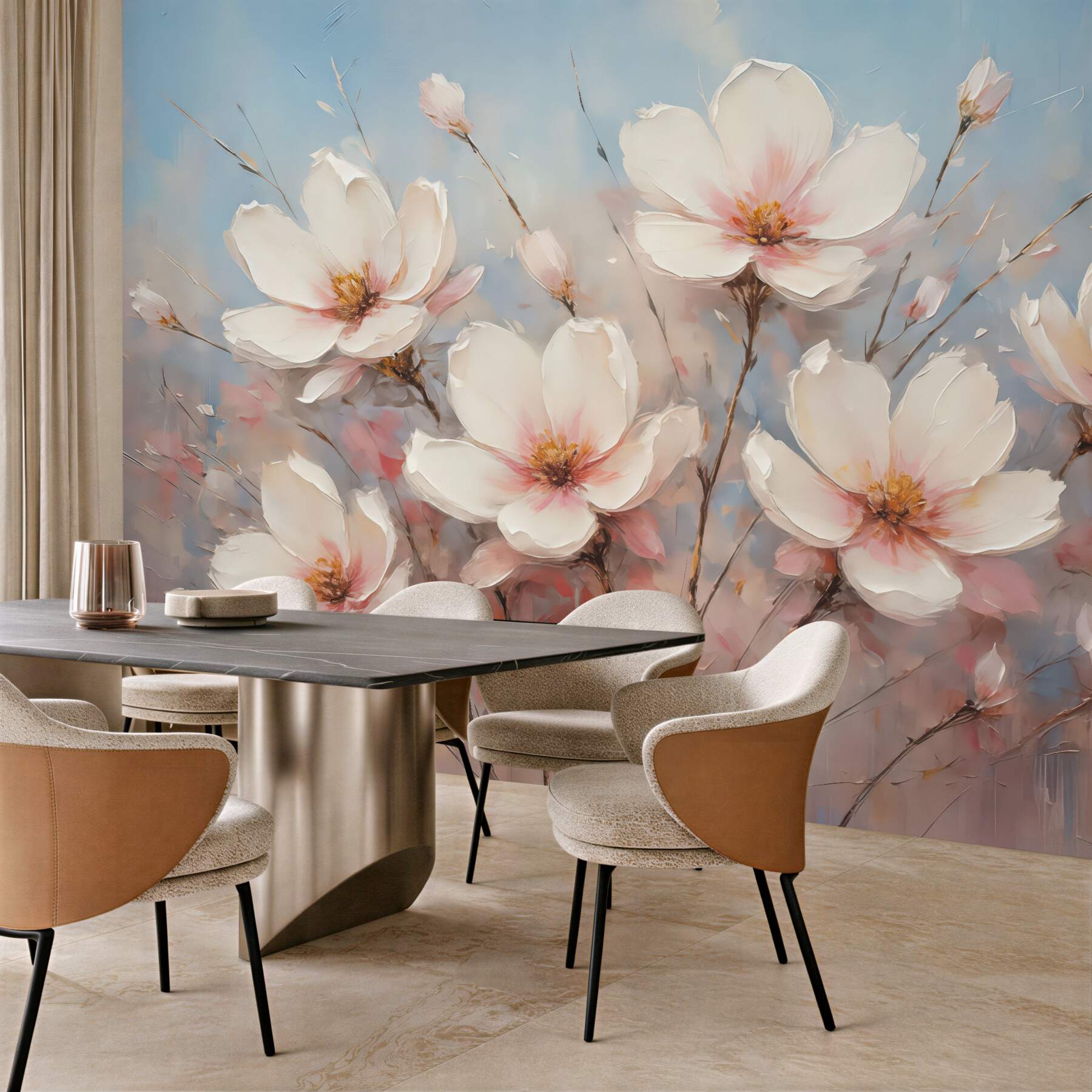 Fototapeta delikatne magnolie na błękitnym tle