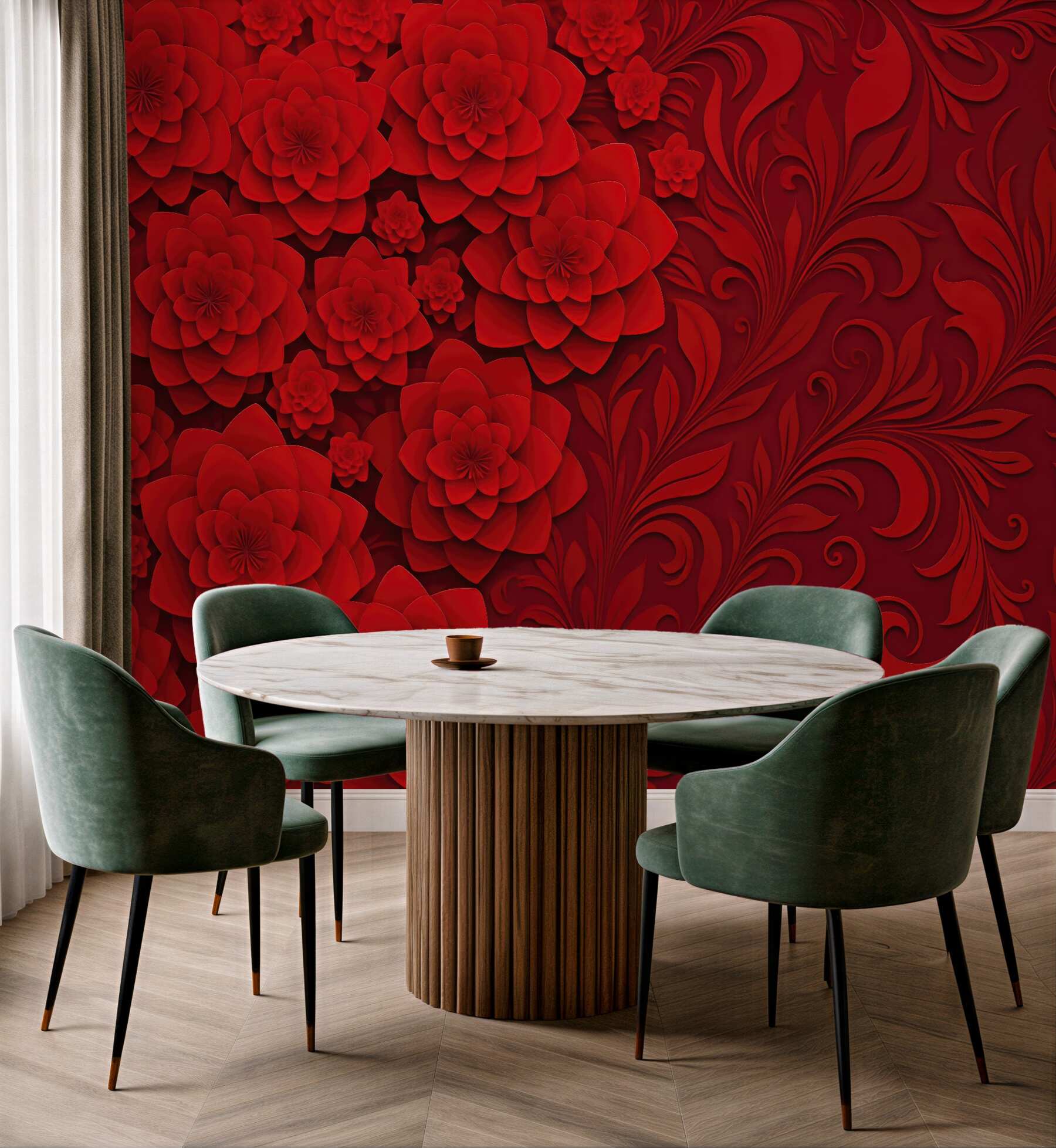 Fototapeta czerwone kwiaty w eleganckim reliefie