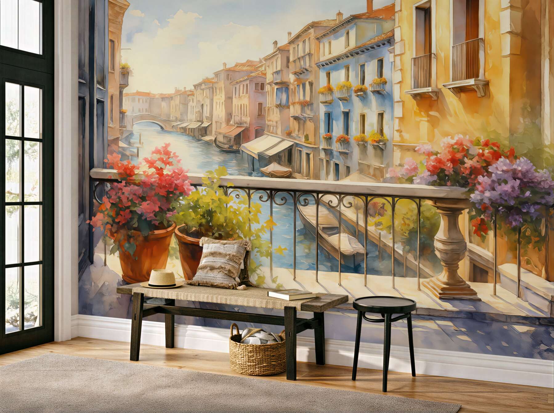 Fototapeta słoneczny balkon nad weneckim kanałem