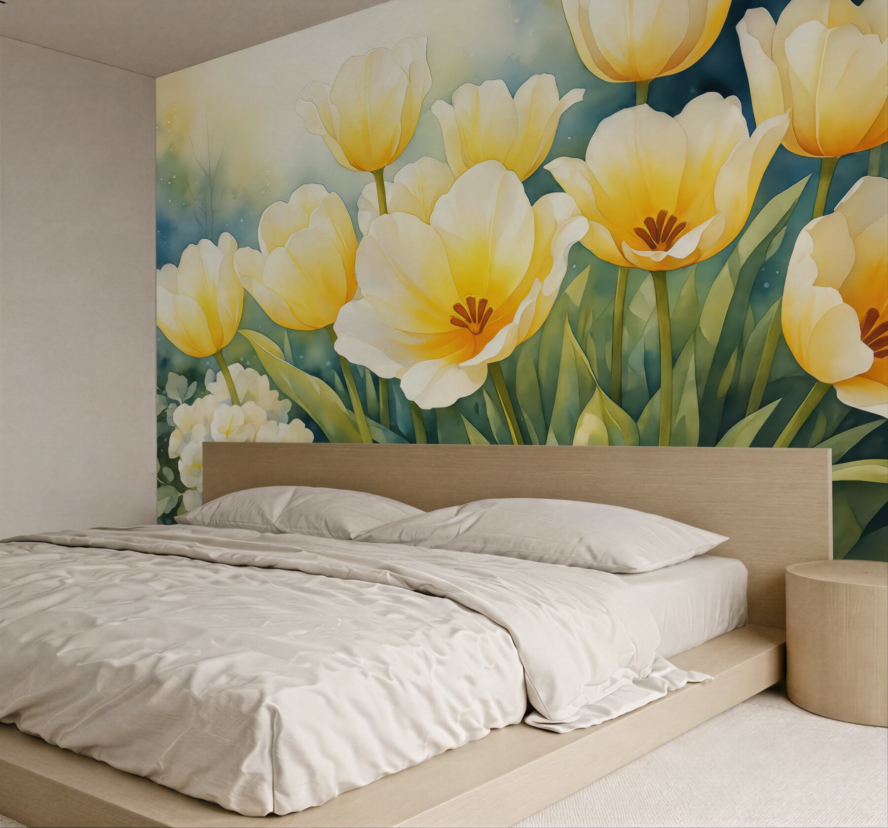Fototapeta słoneczne tulipany w akwarelowym ogrodzie