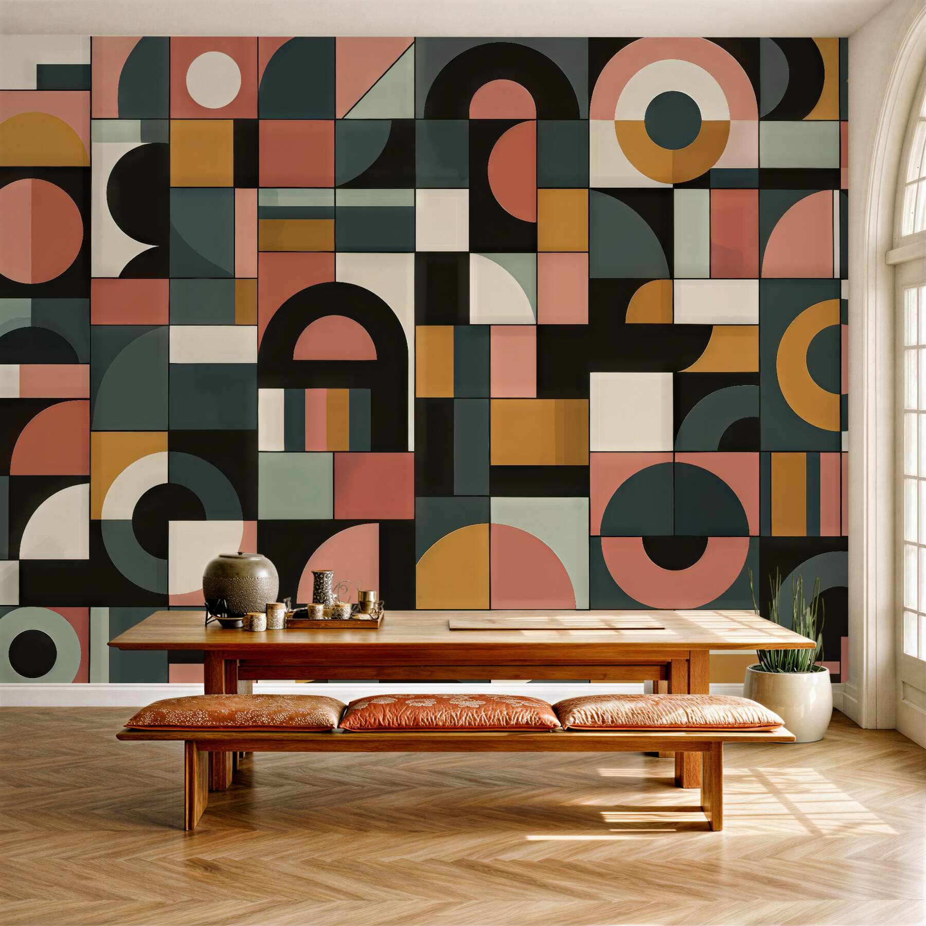 Fototapeta geometryczna mozaika retro w ciepłych barwach
