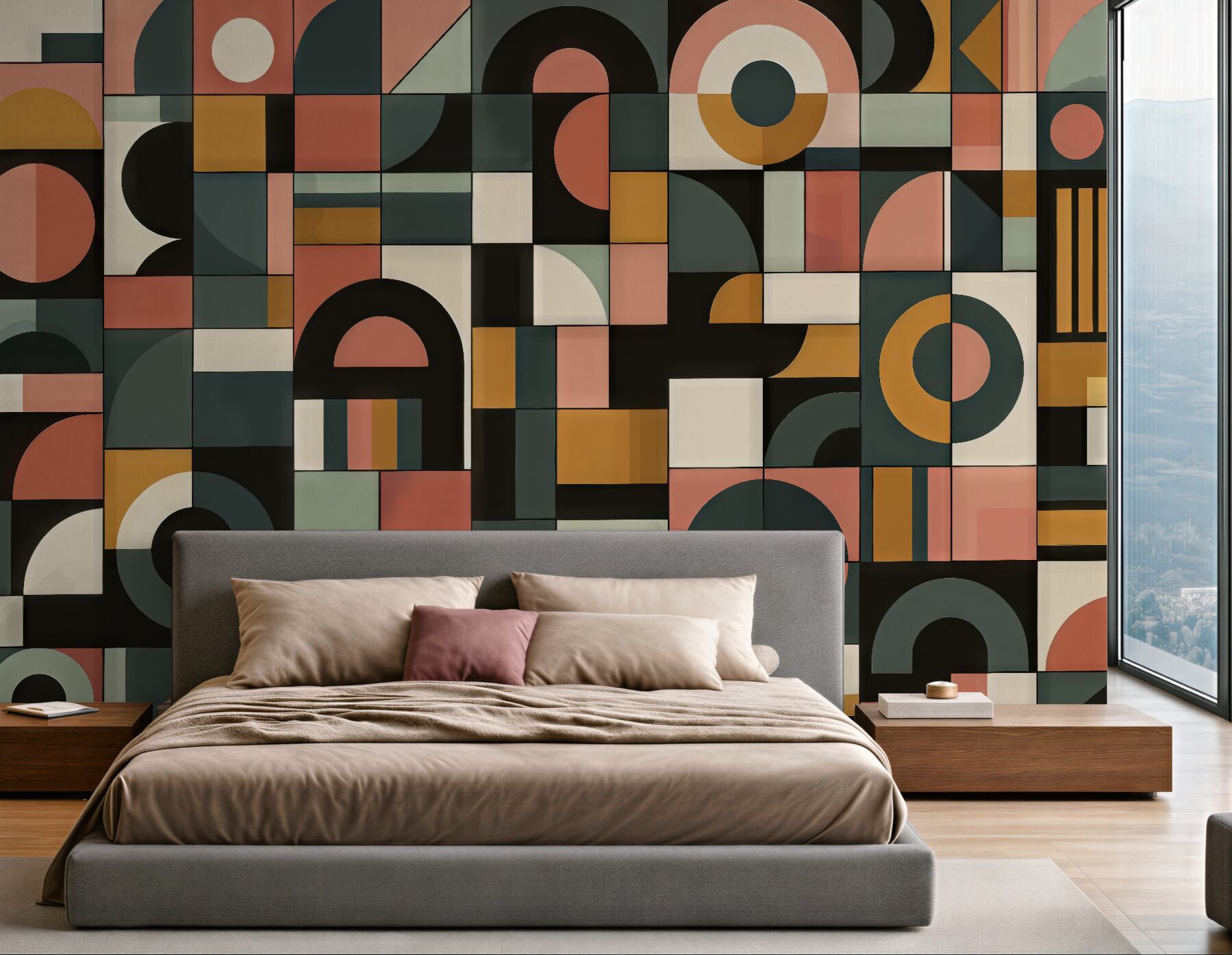 Fototapeta geometryczna mozaika retro w ciepłych barwach