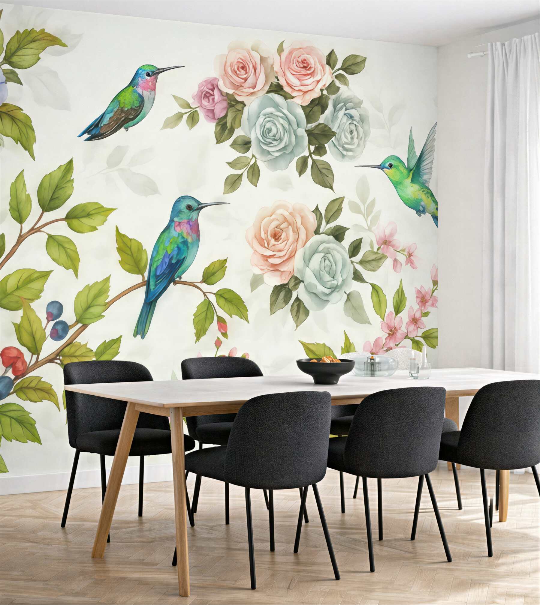Fototapeta kolibry wśród pastelowych kwiatów