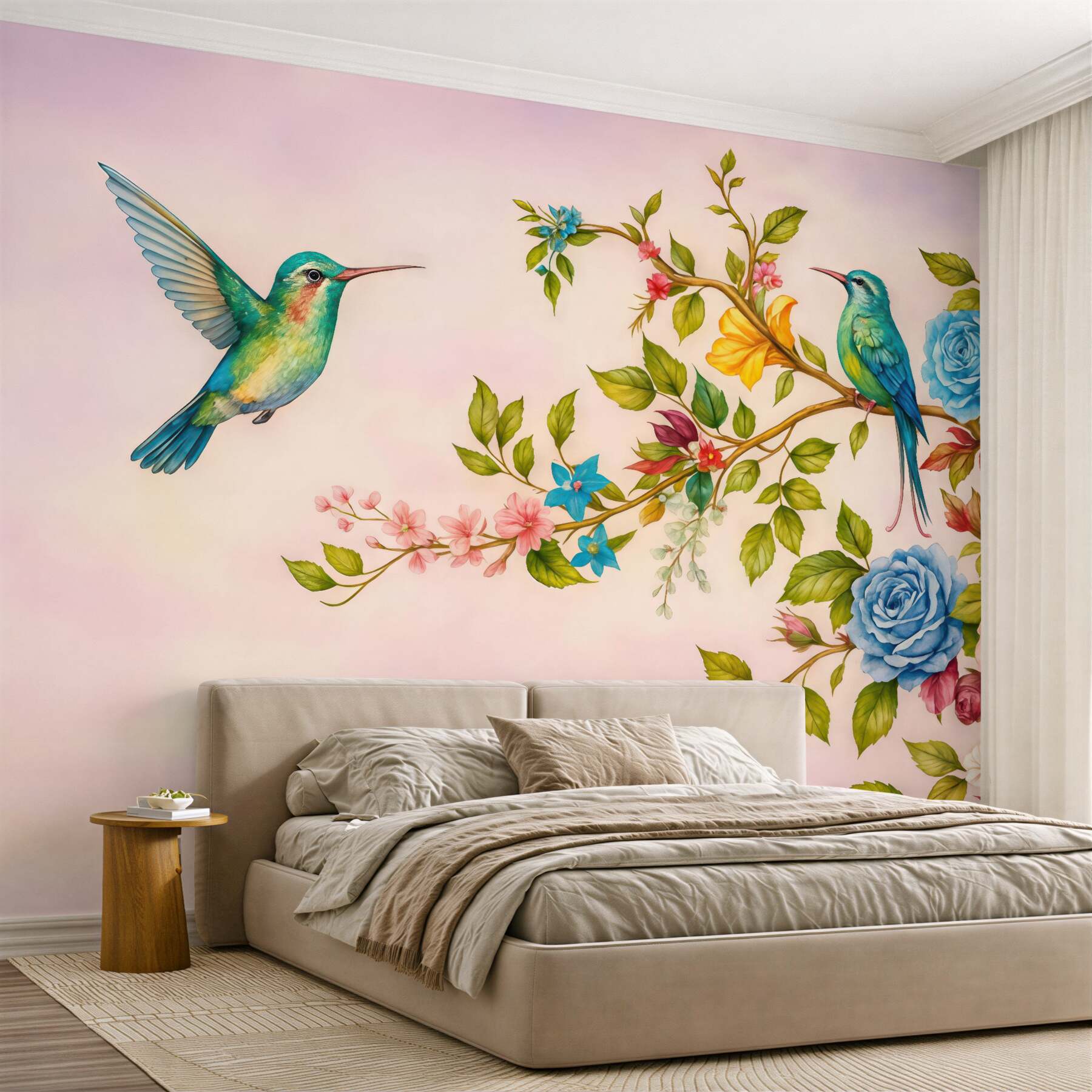 Fototapeta koliber z romantycznymi różami