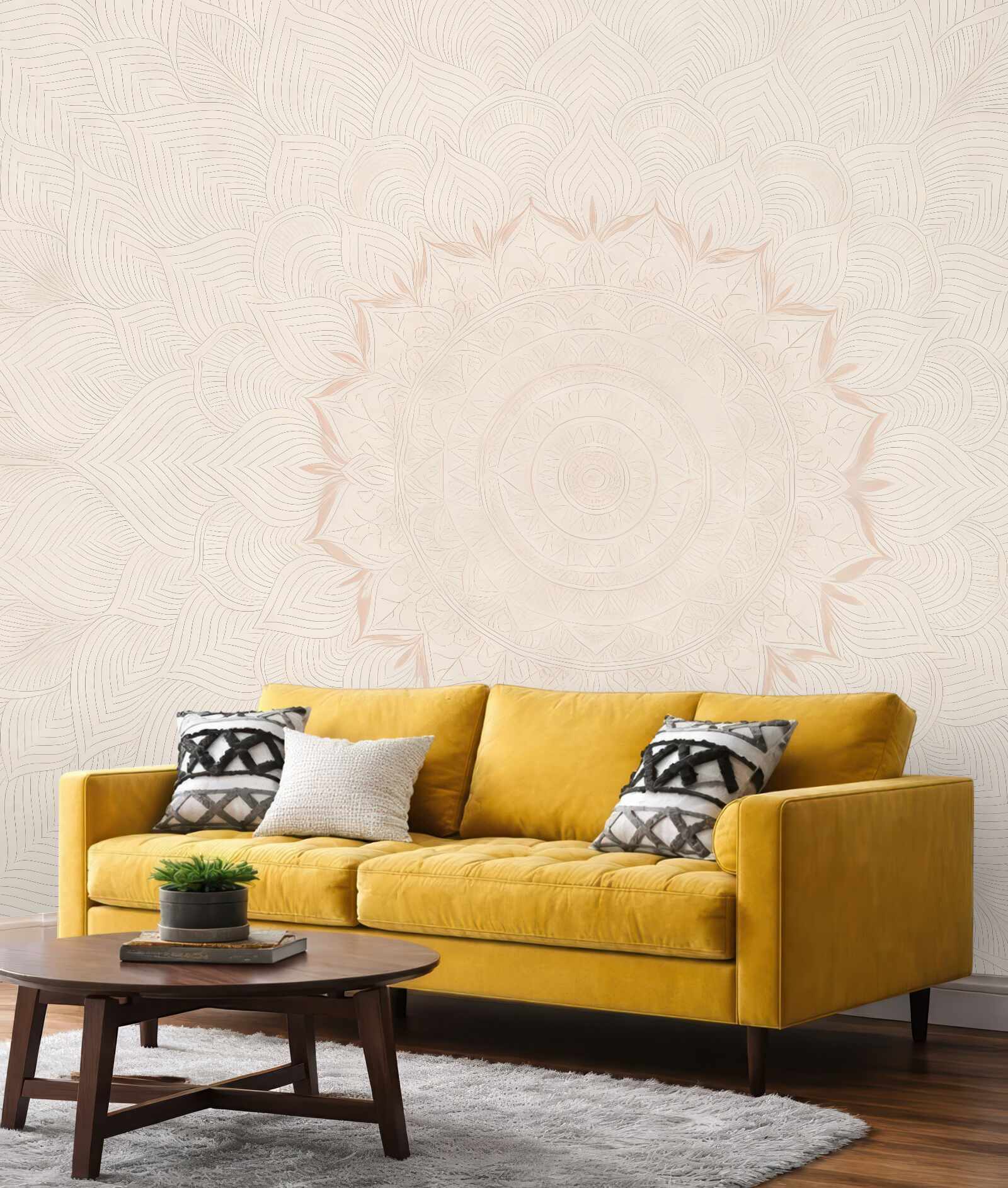 Fototapeta subtelna beżowa mandala w harmonii
