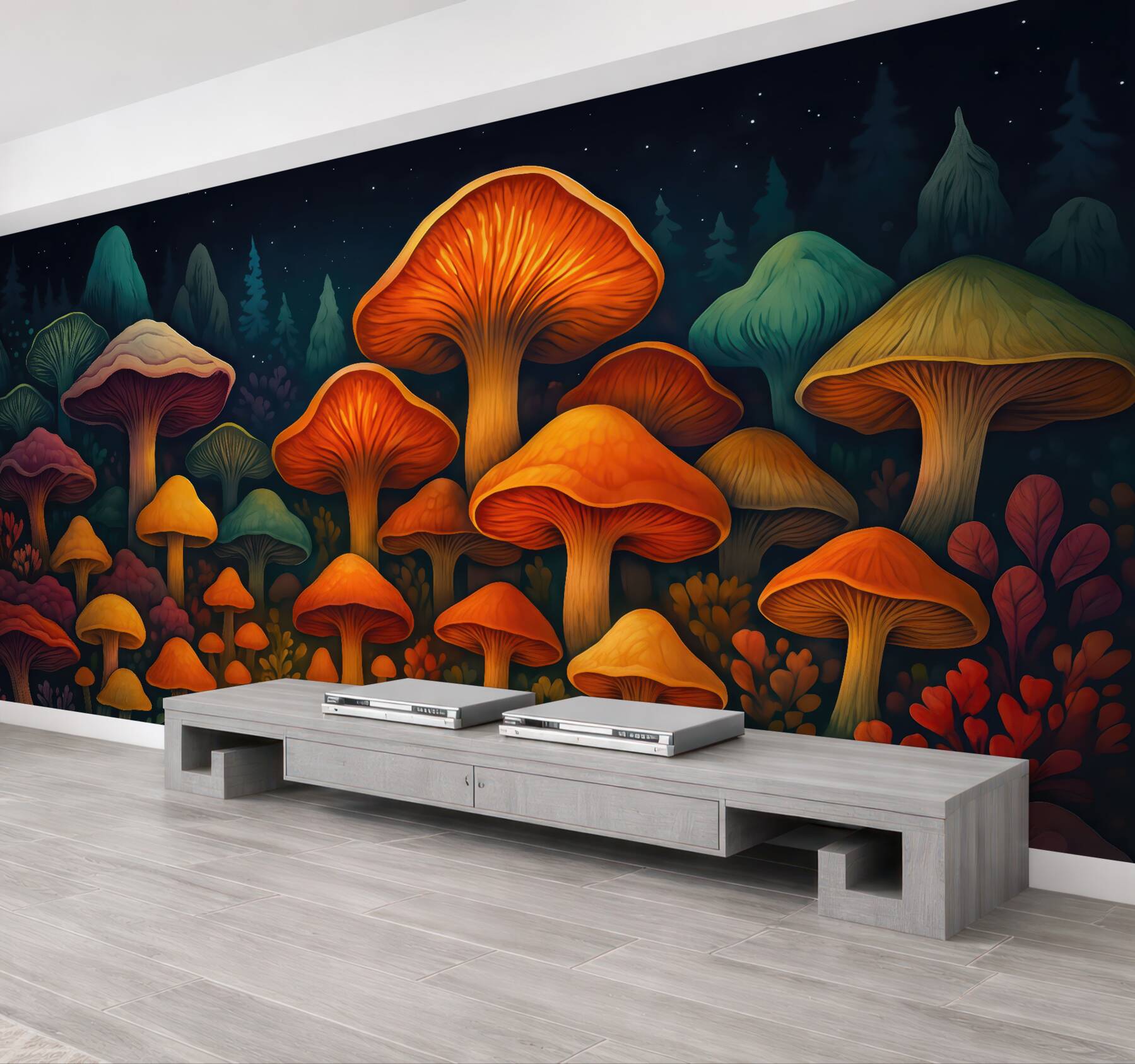 Fototapeta magiczny las świetlistych grzybów nocą