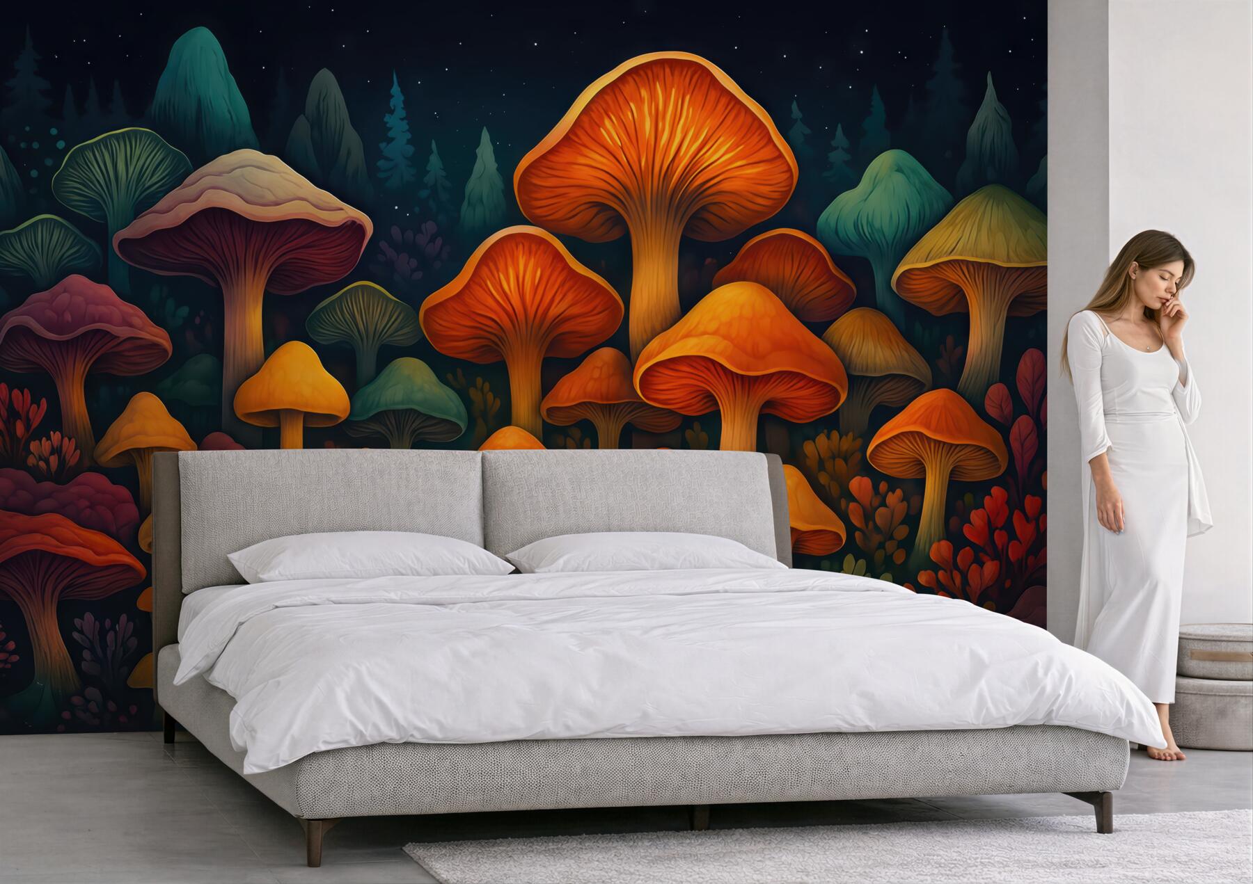 Fototapeta magiczny las świetlistych grzybów nocą