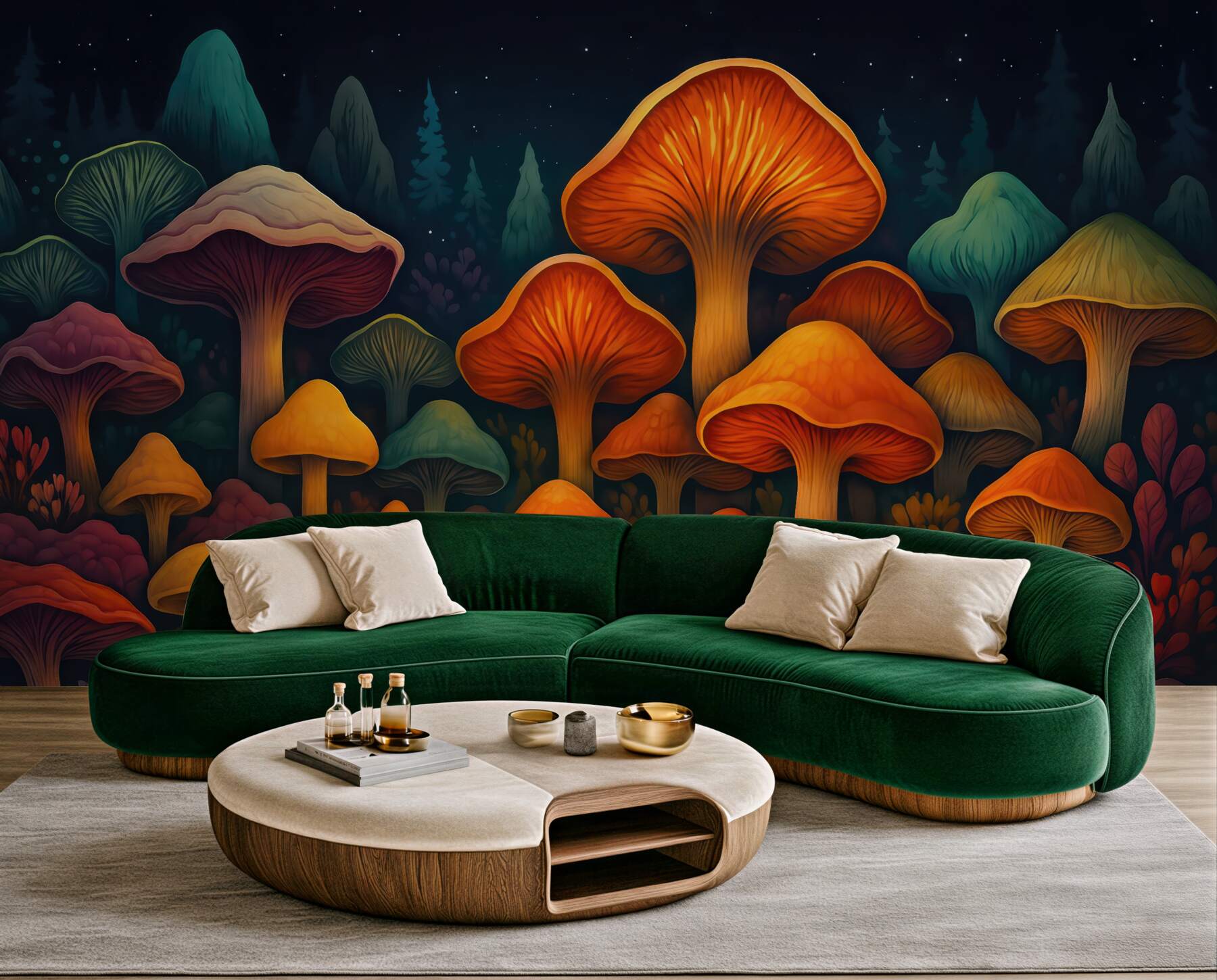 Fototapeta magiczny las świetlistych grzybów nocą