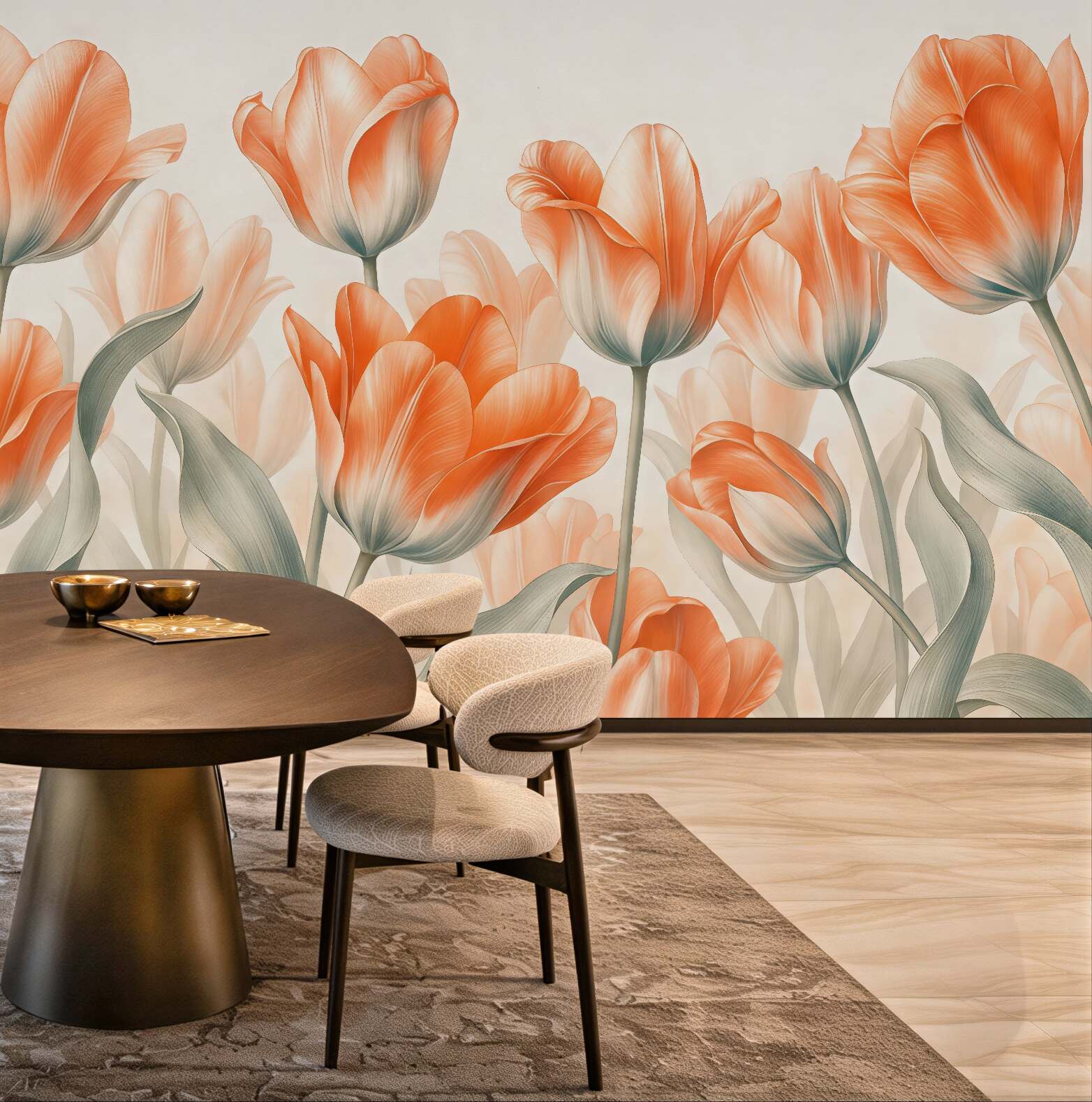 Fototapeta koralowe tulipany w pastelowym blasku