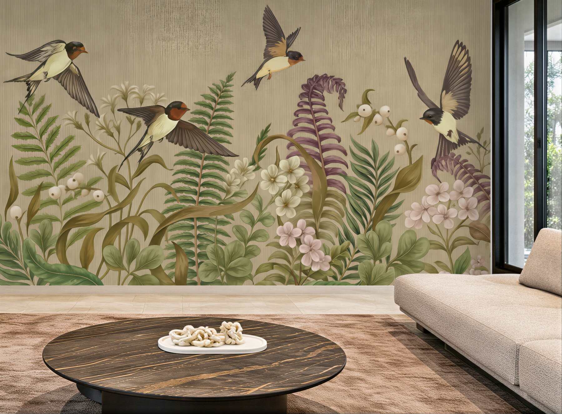 Fototapeta jaskółki w botanicznym ogrodzie