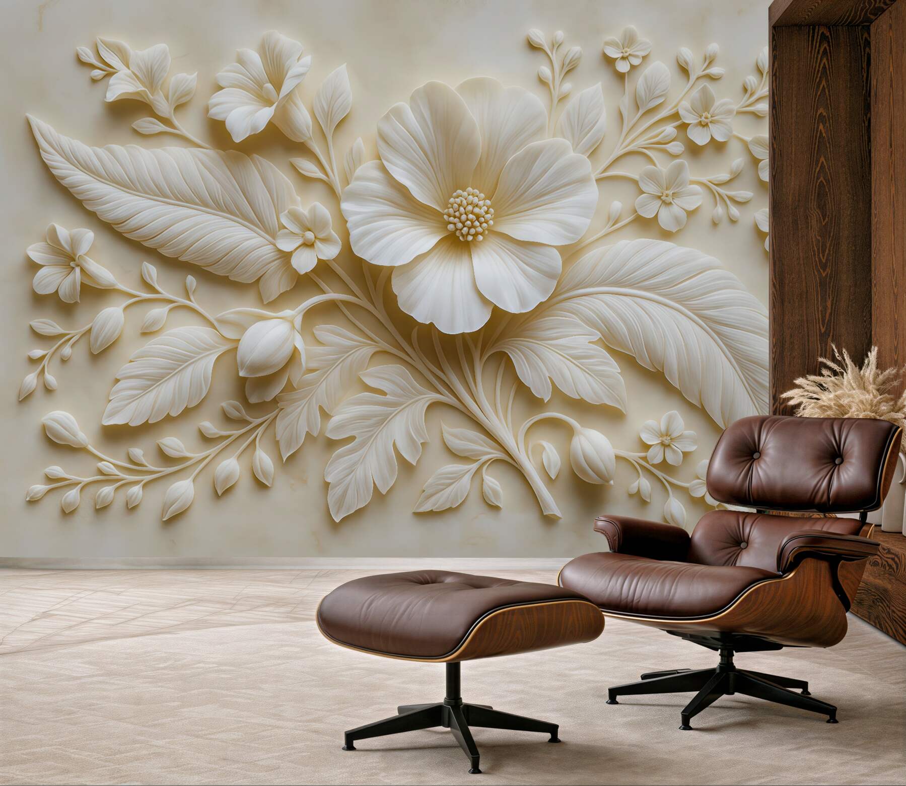 Fototapeta elegancki kwiatowy relief w odcieniach ecru