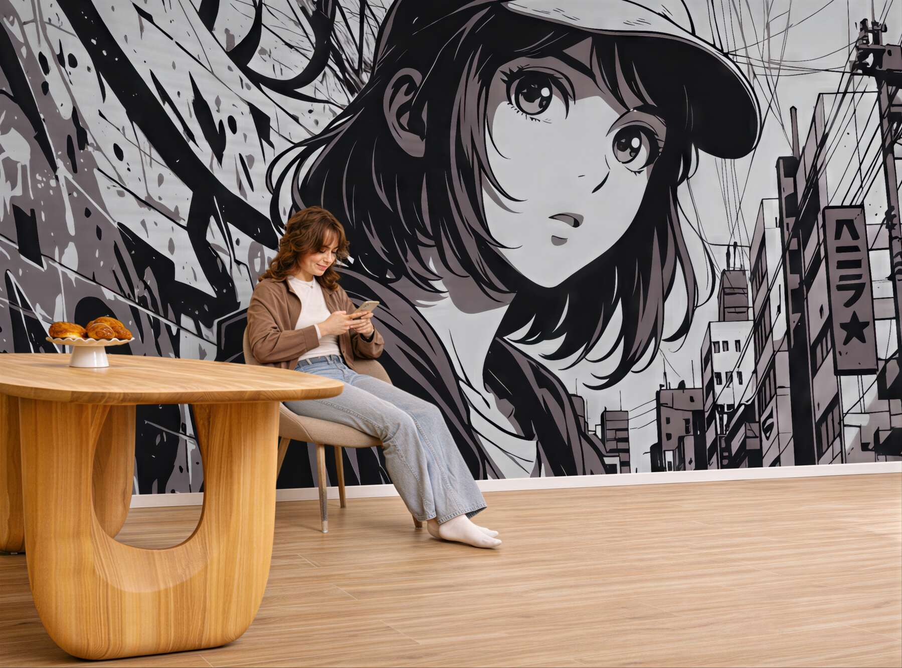 Fototapeta miejska manga z tajemniczą dziewczyną