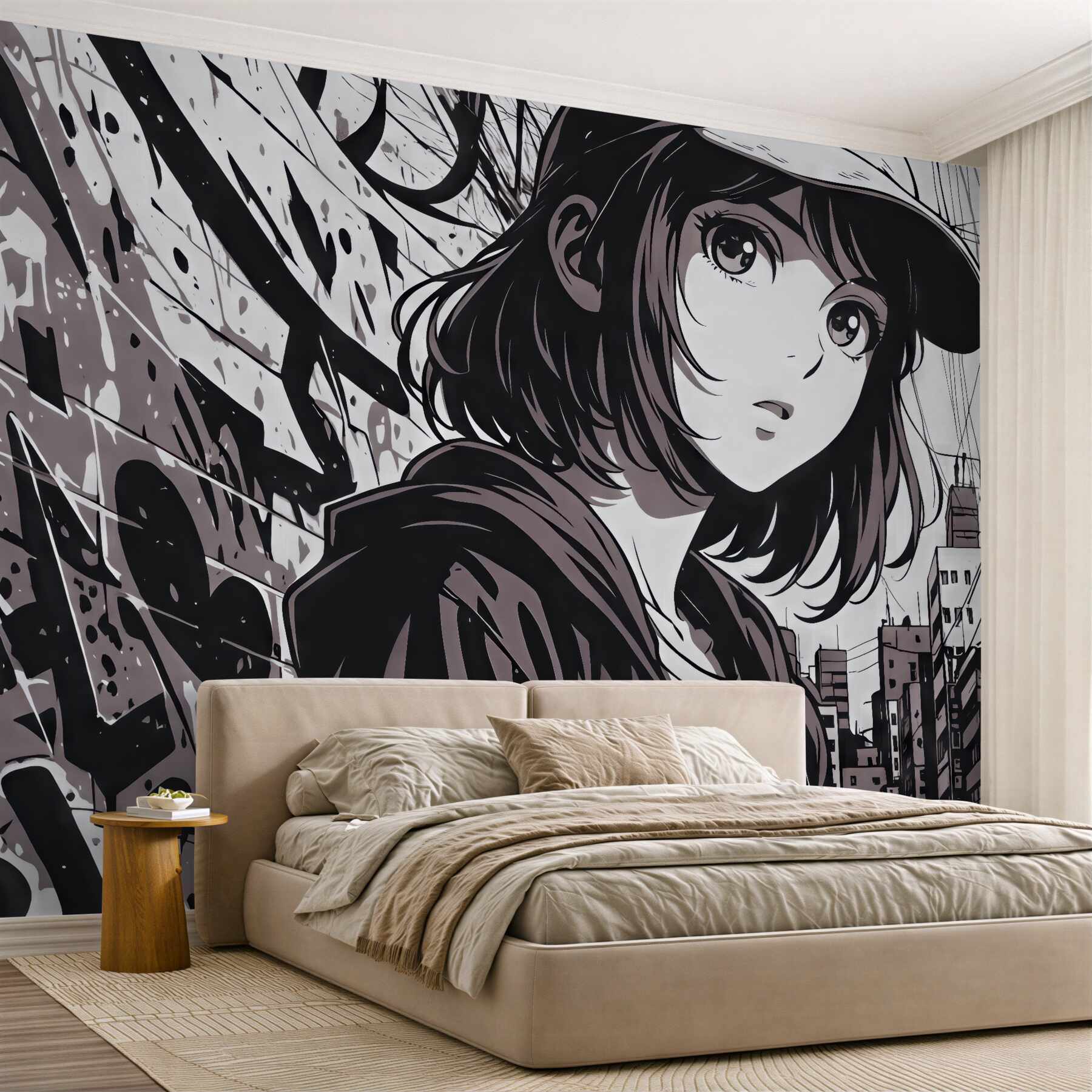 Fototapeta miejska manga z tajemniczą dziewczyną