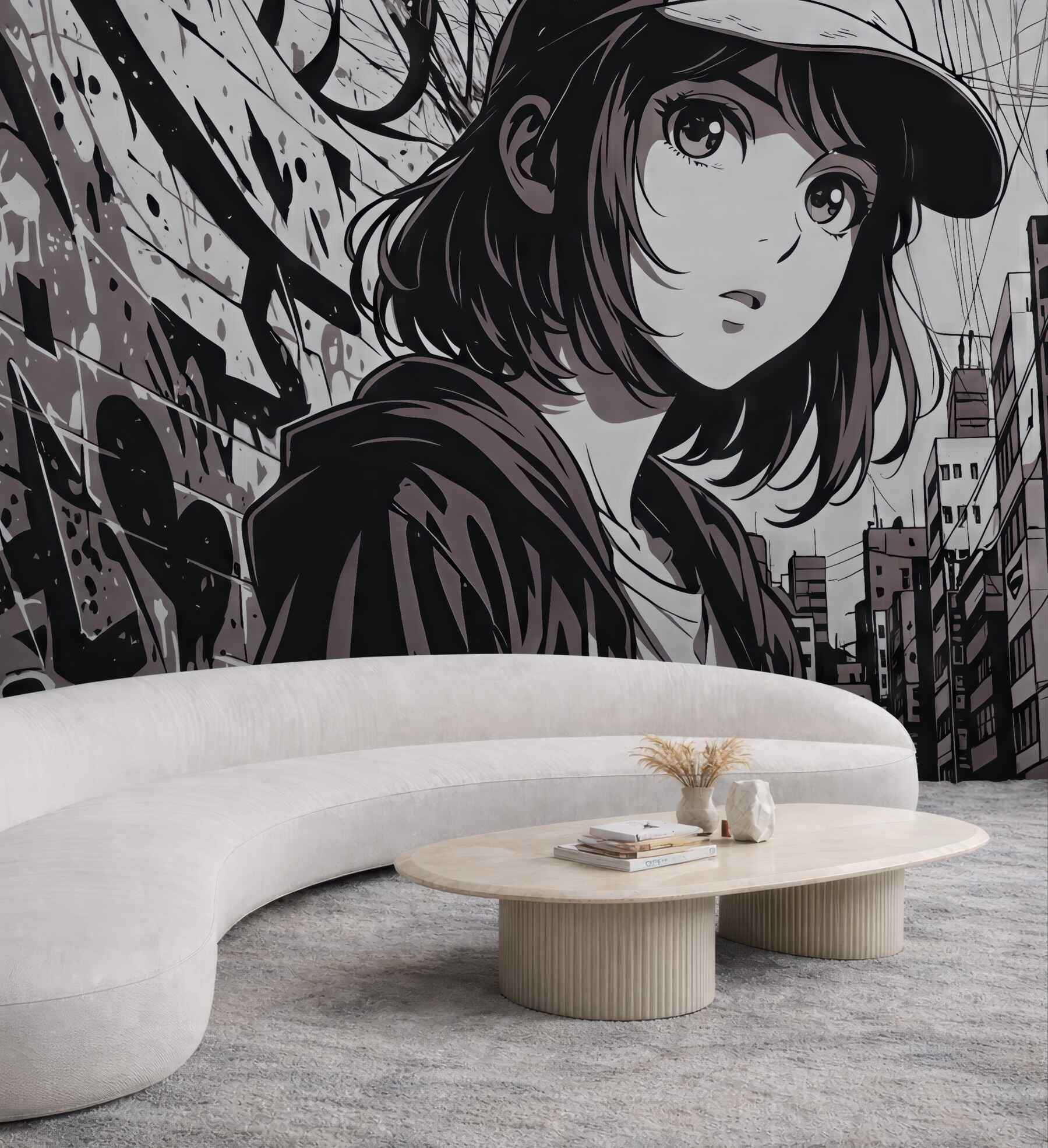 Fototapeta miejska manga z tajemniczą dziewczyną