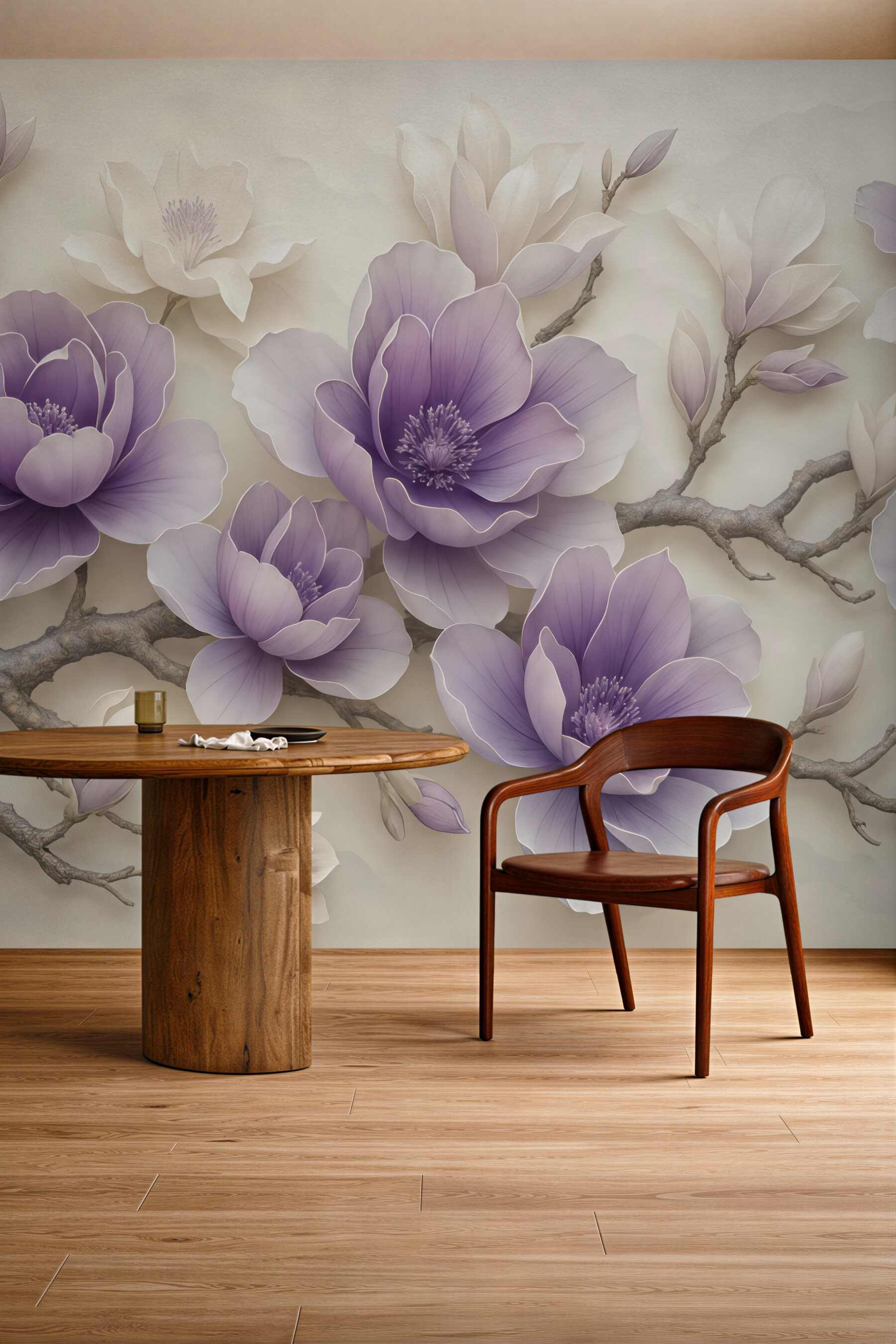 Fototapeta lawendowe magnolie na delikatnych gałęziach