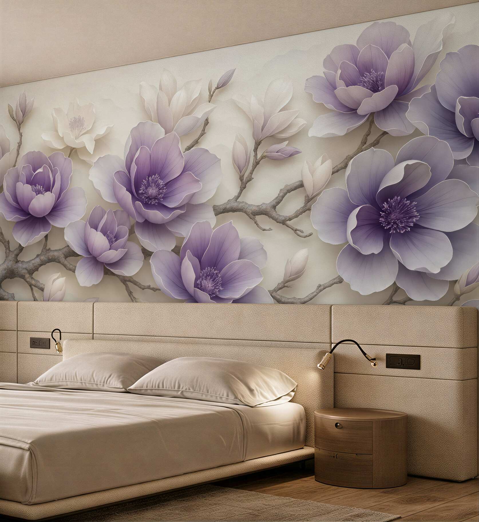 Fototapeta lawendowe magnolie na delikatnych gałęziach