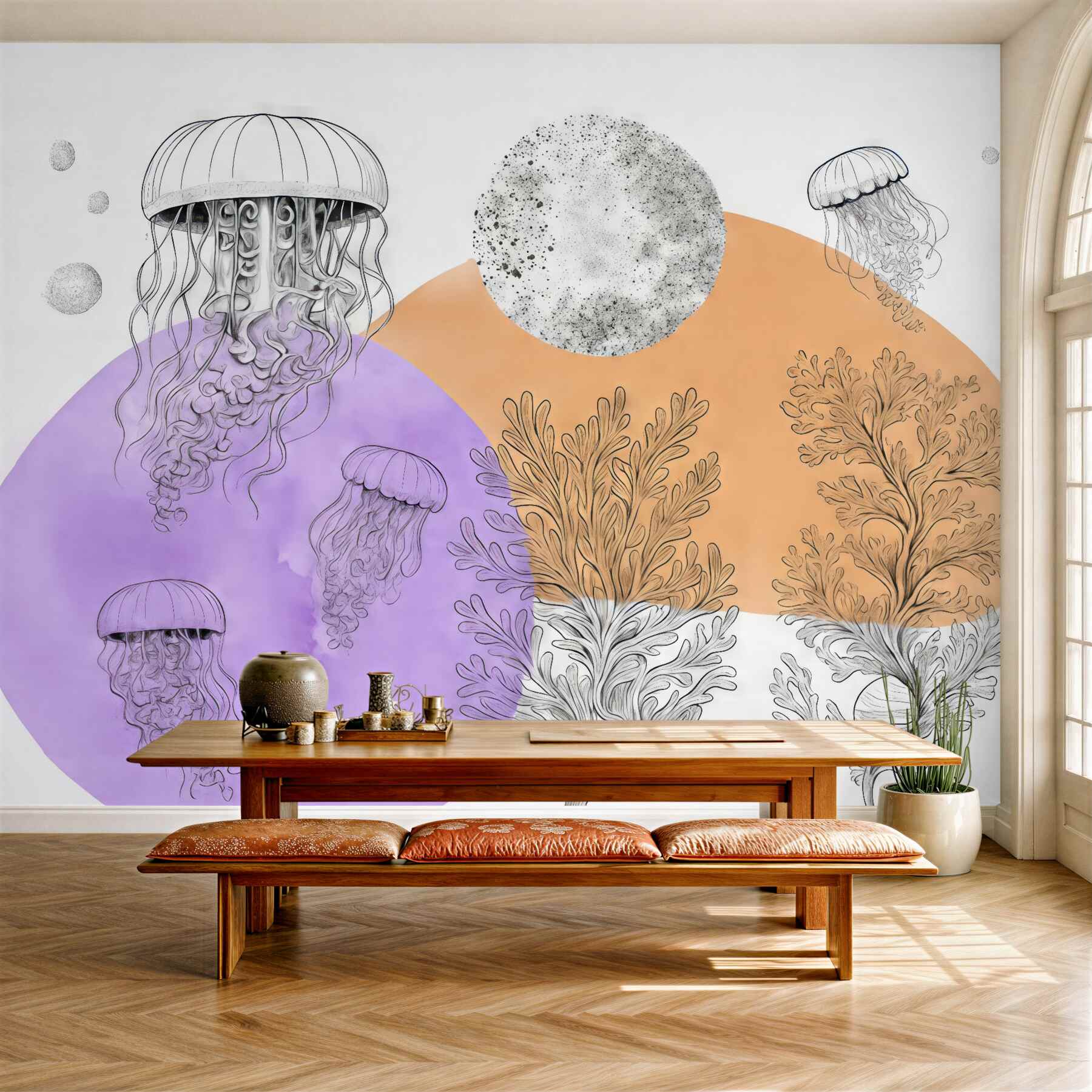 Fototapeta meduzy i algi w pastelach