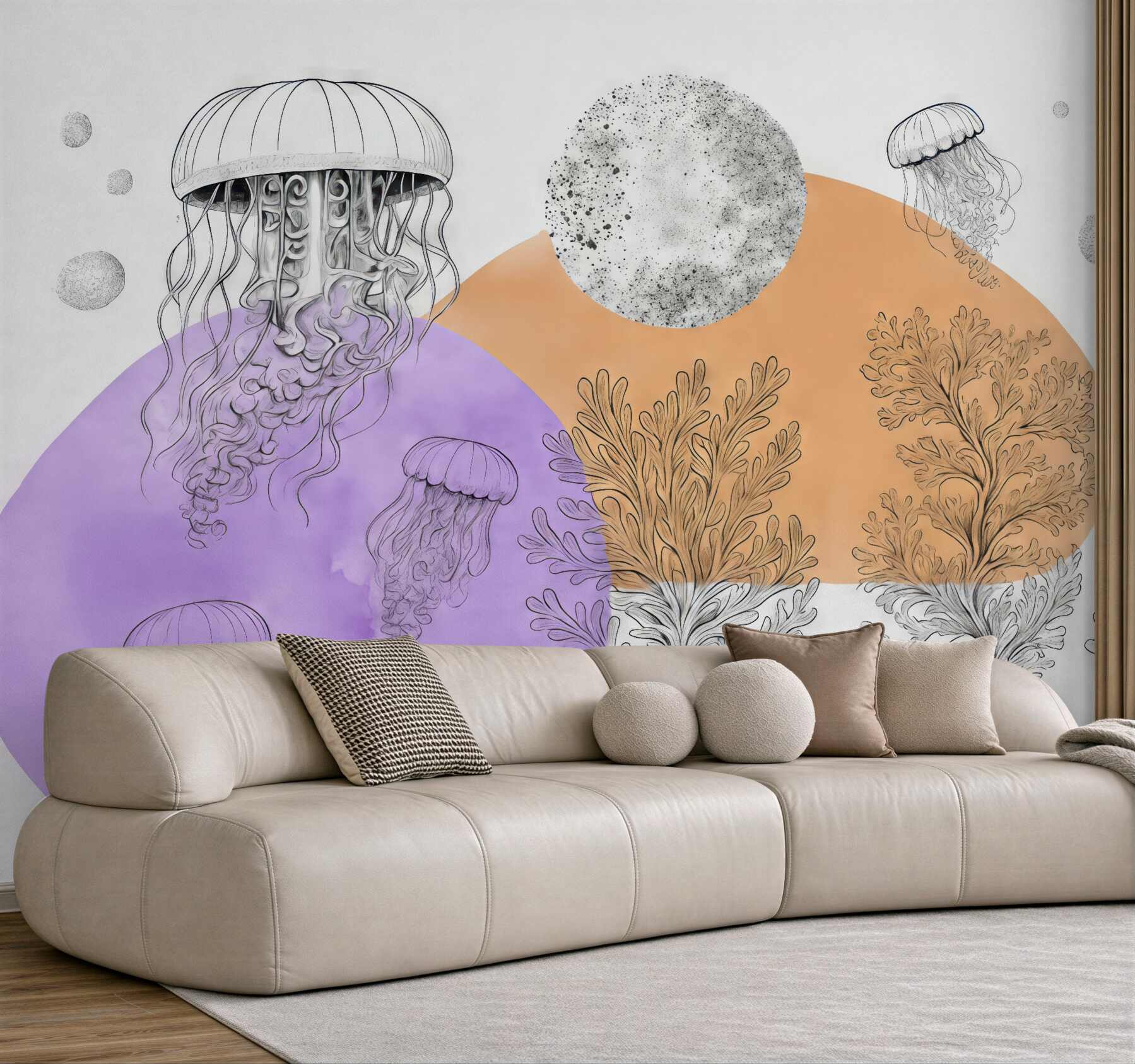 Fototapeta meduzy i algi w pastelach