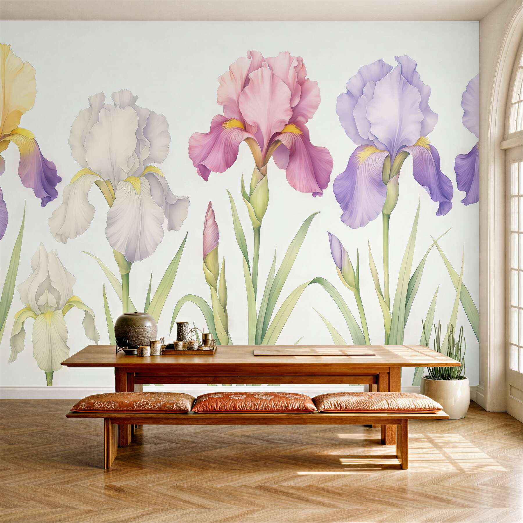 Fototapeta pastelowe irysy w eleganckiej kompozycji