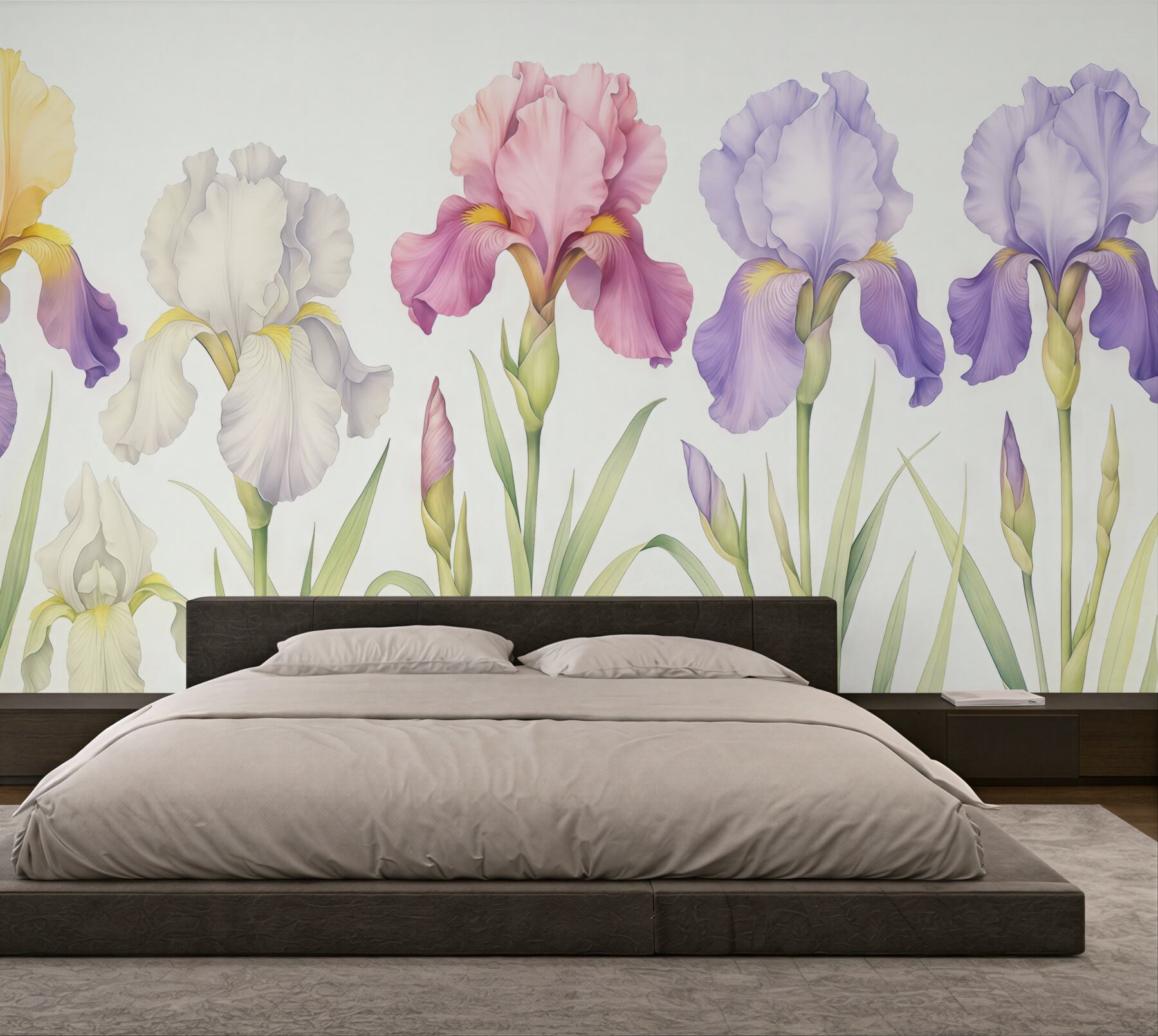 Fototapeta pastelowe irysy w eleganckiej kompozycji