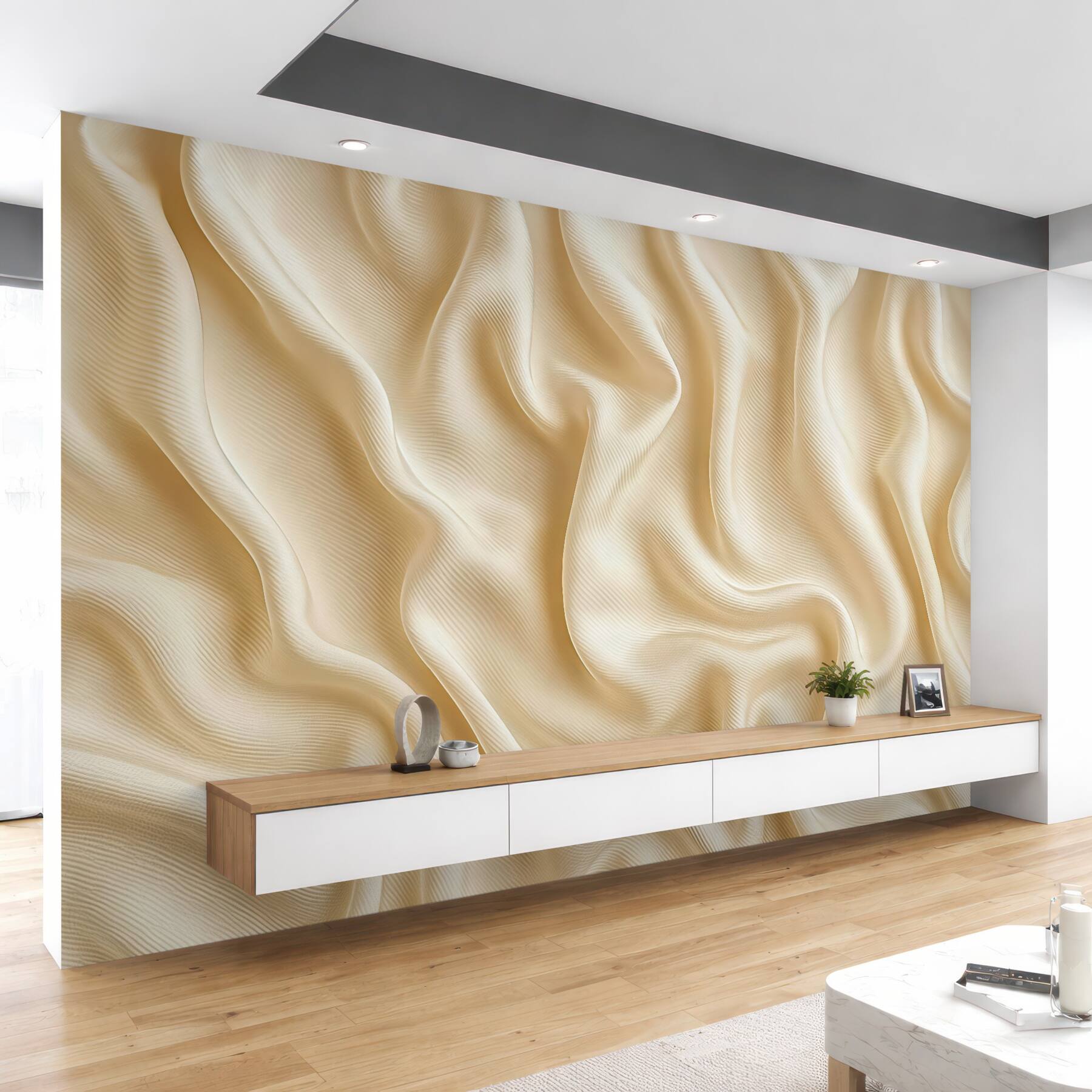 Fototapeta kremowe fale jedwabnej elegancji