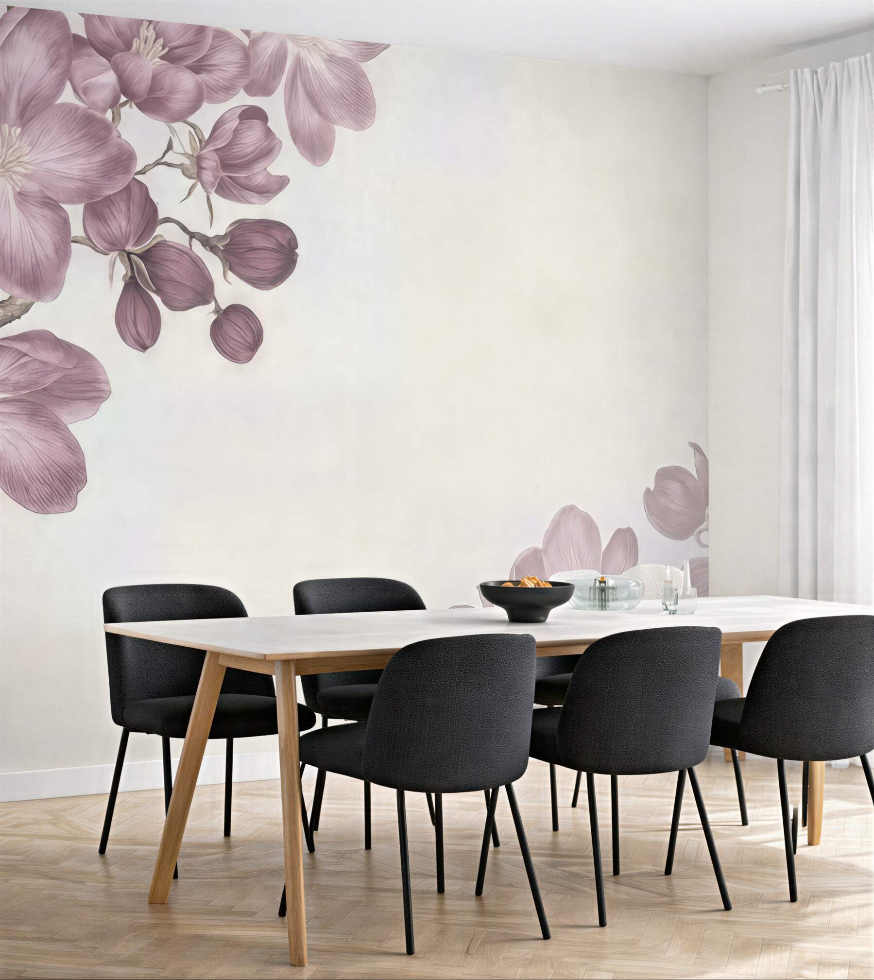 Fototapeta pudrowe magnolie na jasnym tle
