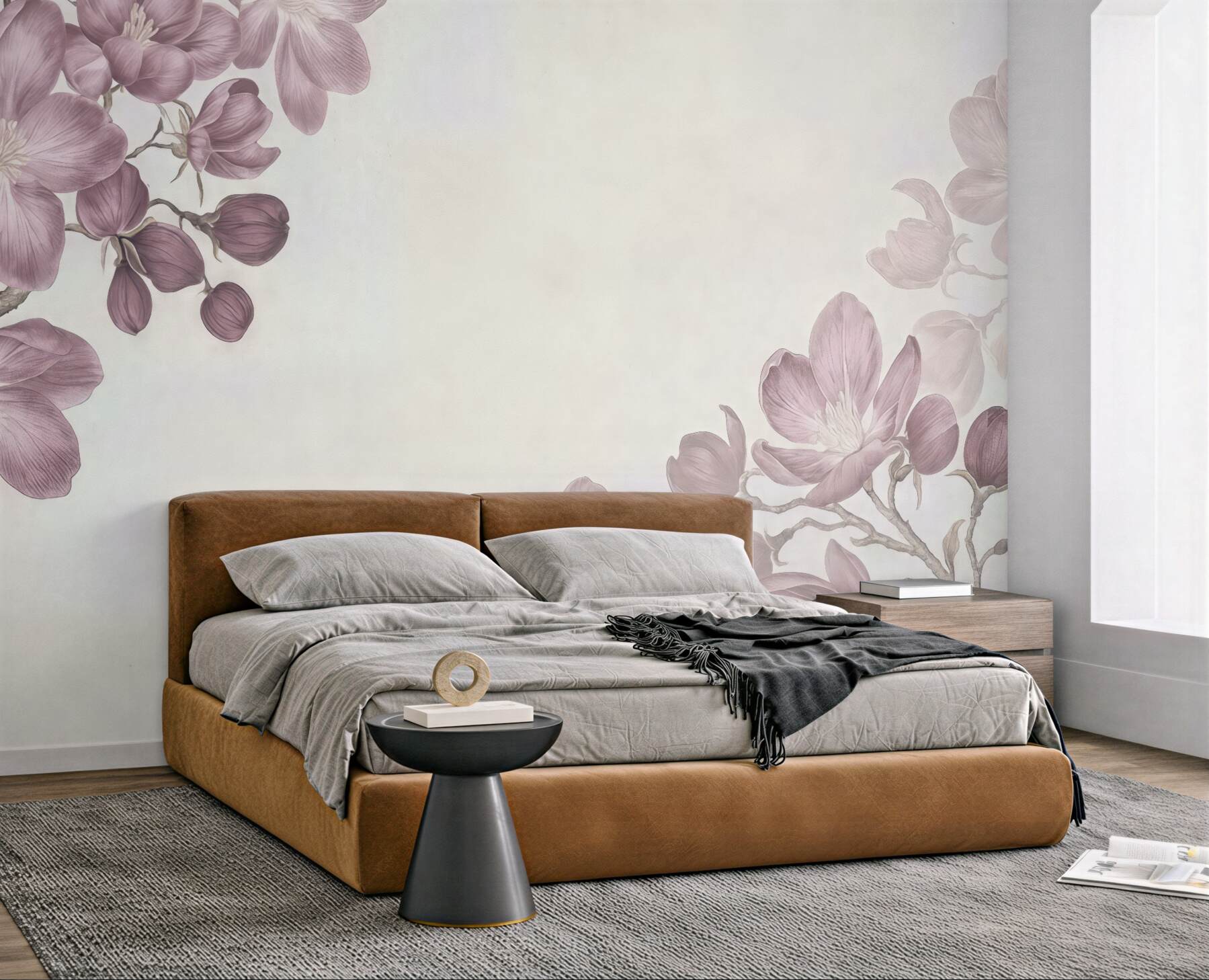 Fototapeta pudrowe magnolie na jasnym tle
