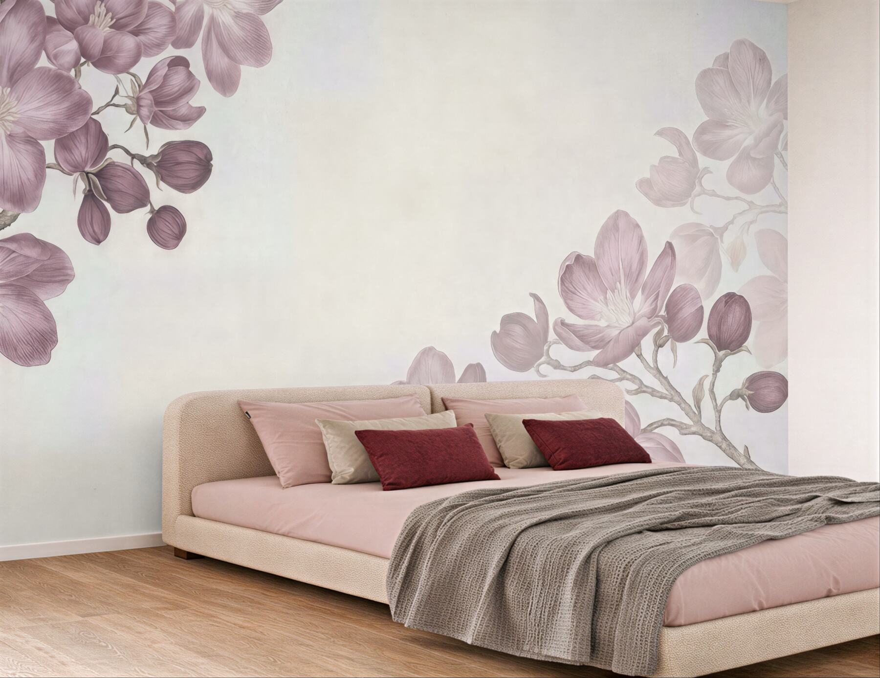 Fototapeta pudrowe magnolie na jasnym tle