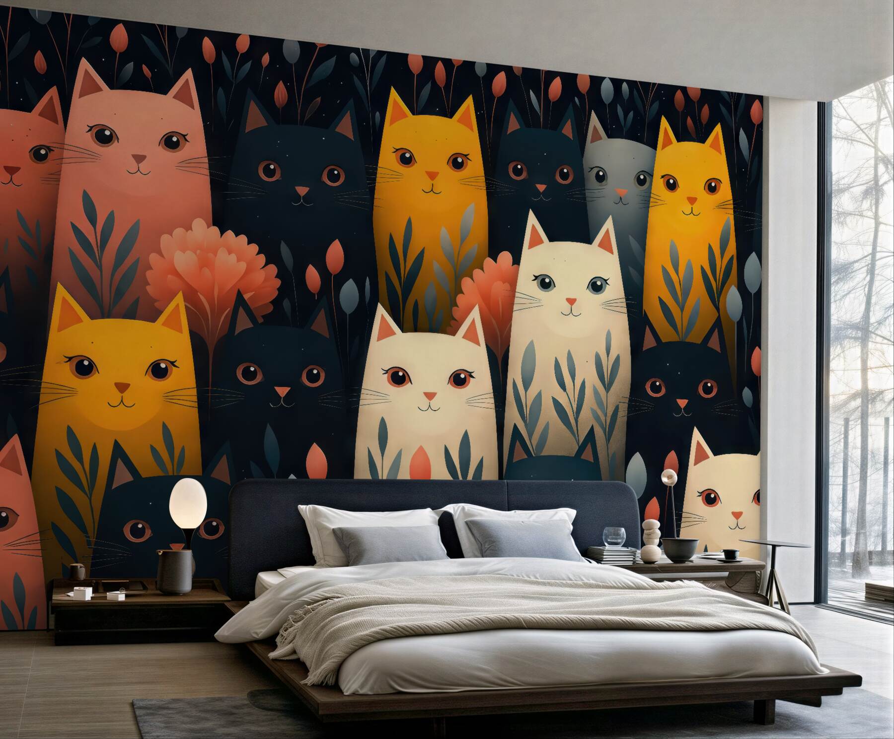 Fototapeta bajkowe koty w nocnym ogrodzie