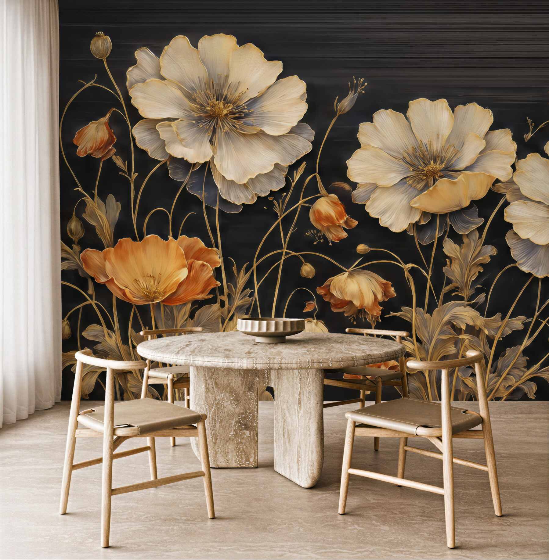 Fototapeta złote maki na czarnym tle