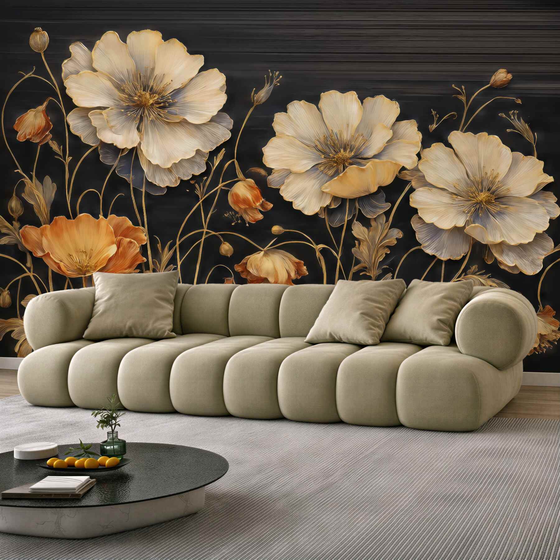 Fototapeta złote maki na czarnym tle