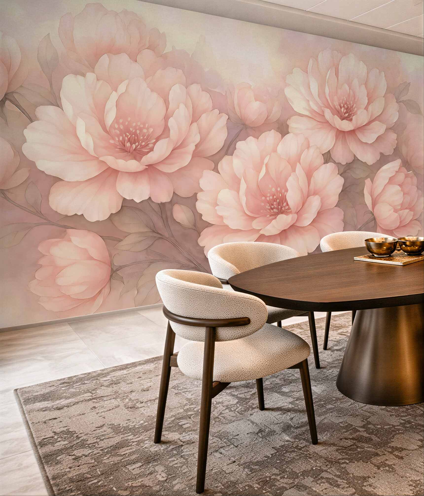 Fototapeta pudrowe peonie w romantycznej mgiełce