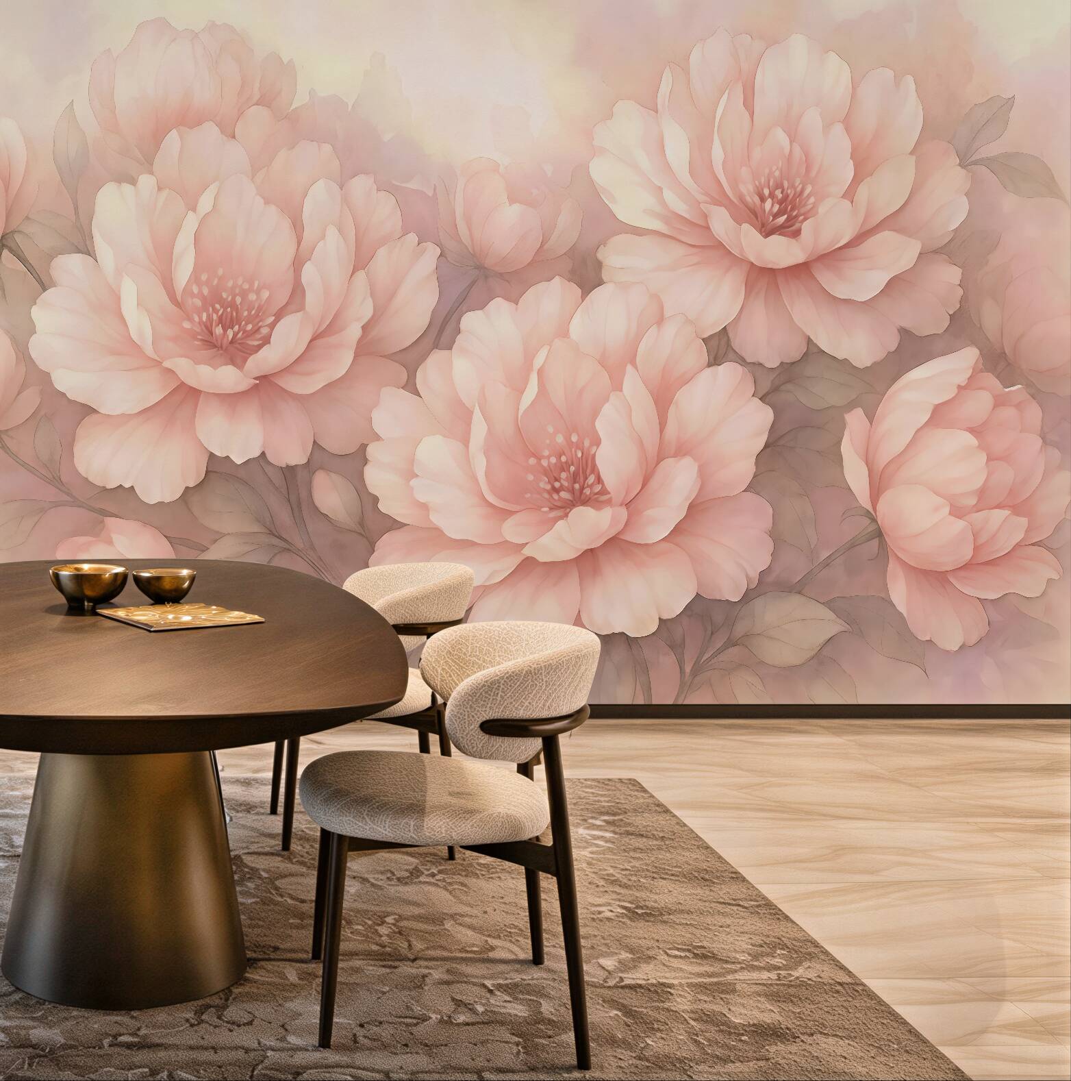 Fototapeta pudrowe peonie w romantycznej mgiełce