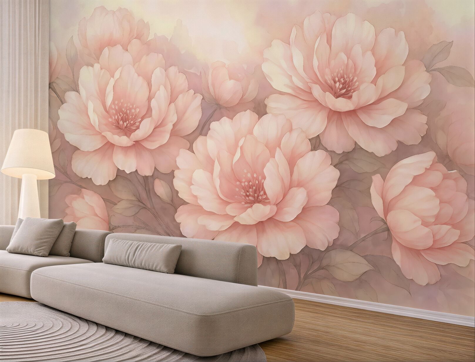Fototapeta pudrowe peonie w romantycznej mgiełce