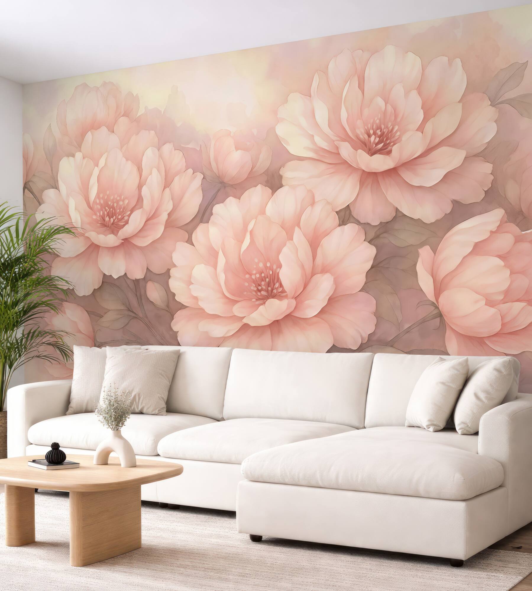 Fototapeta pudrowe peonie w romantycznej mgiełce