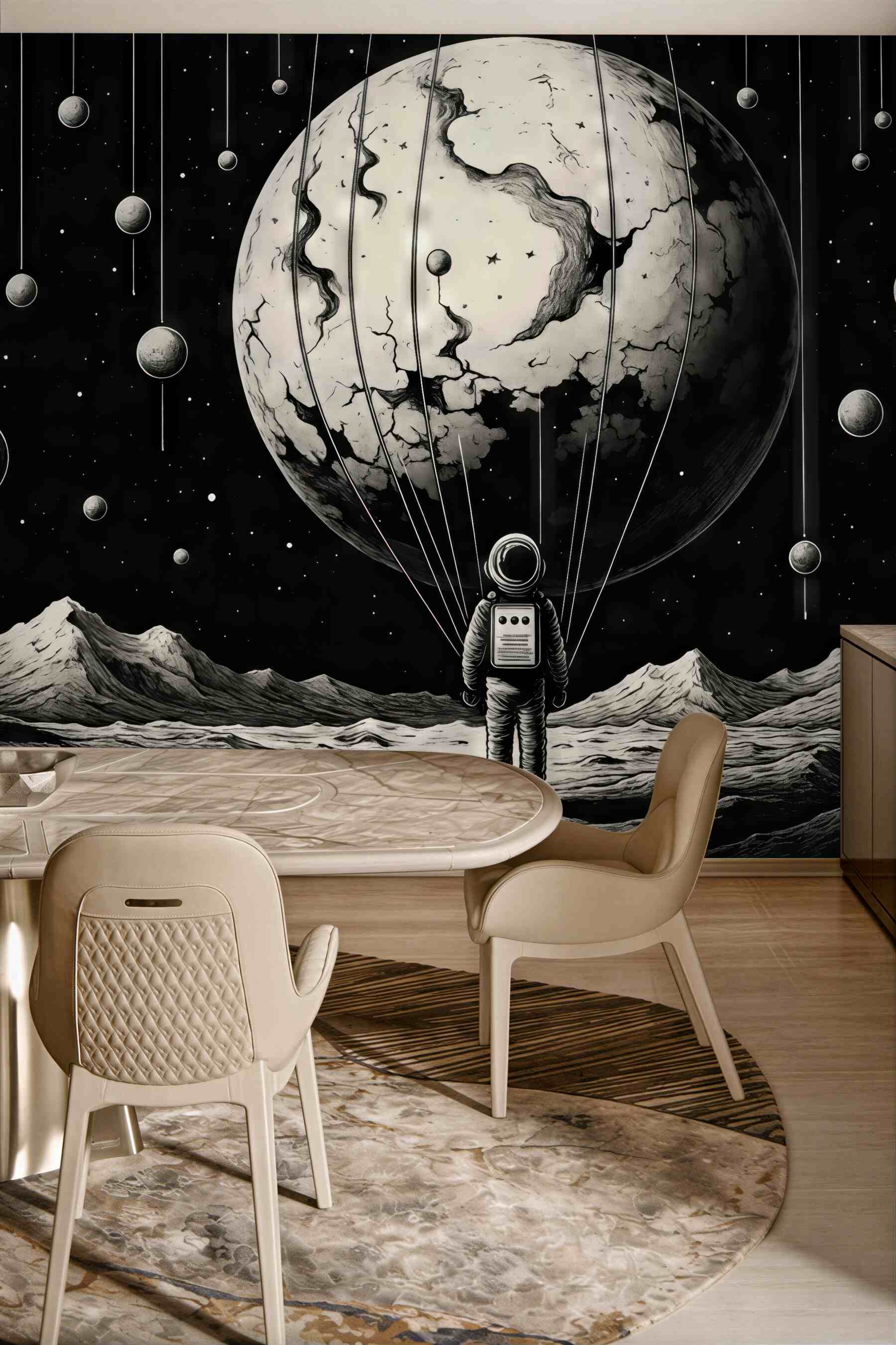 Fototapeta surrealistyczny kosmos z astronautą i planetą