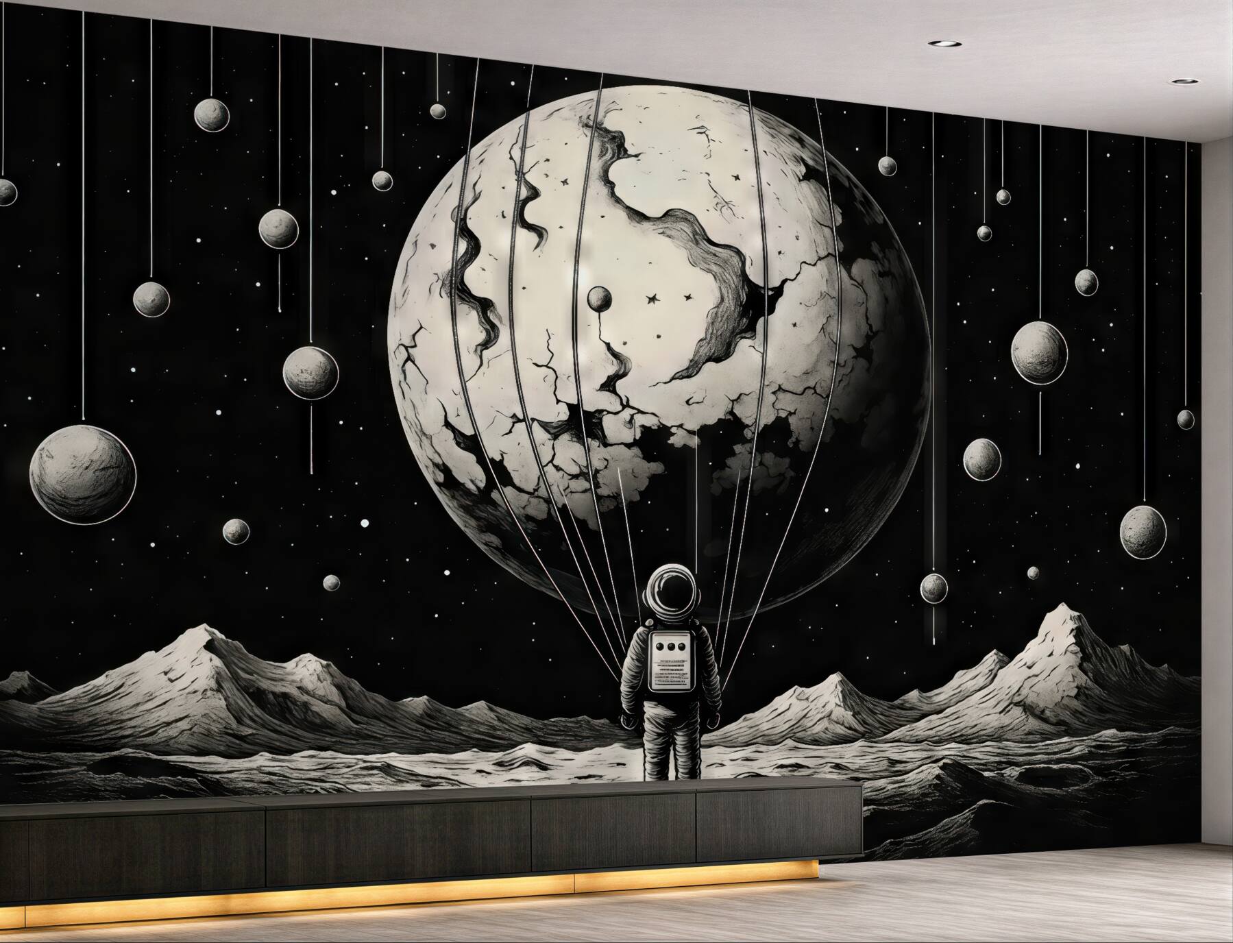 Fototapeta surrealistyczny kosmos z astronautą i planetą
