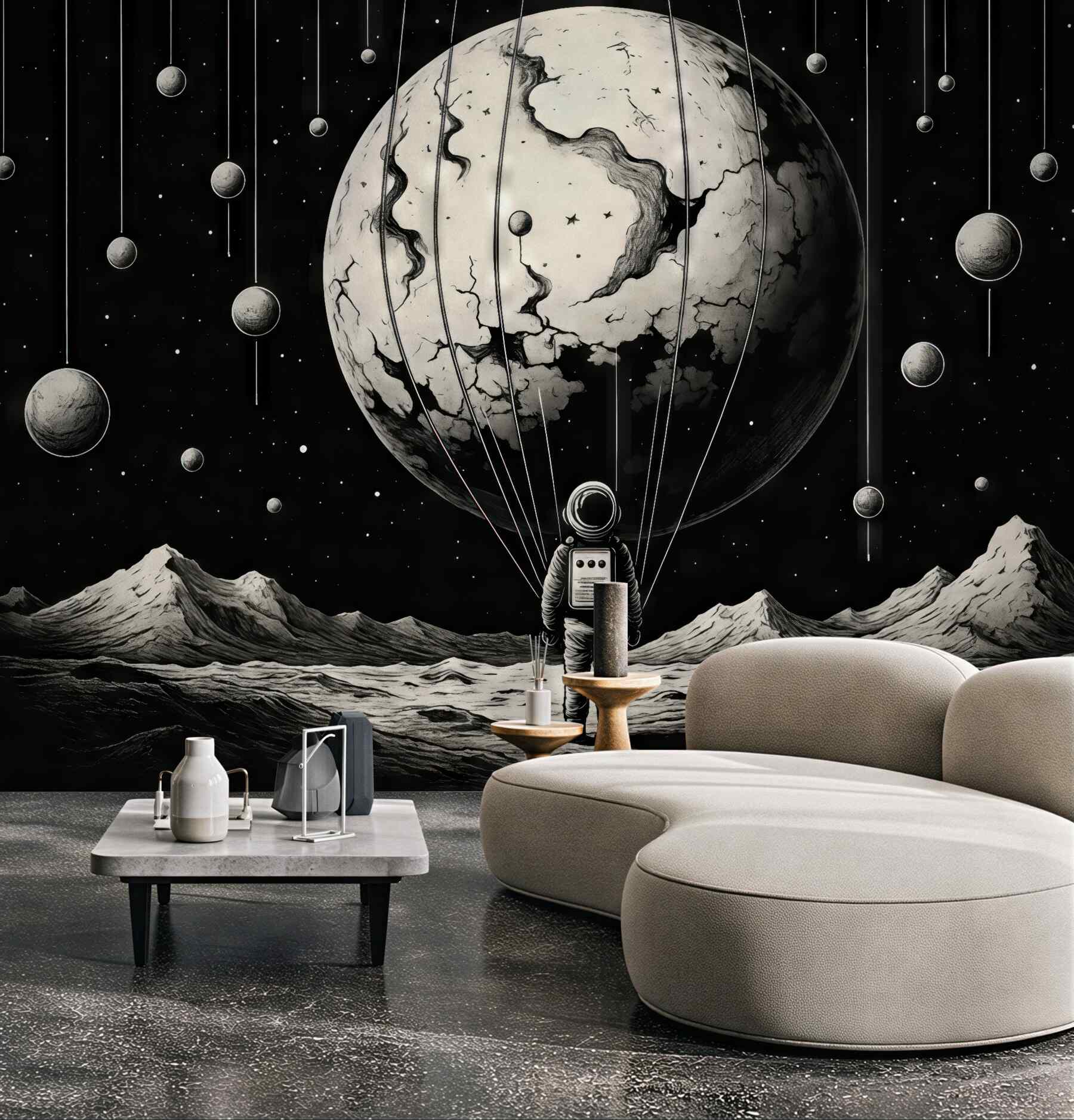 Fototapeta surrealistyczny kosmos z astronautą i planetą