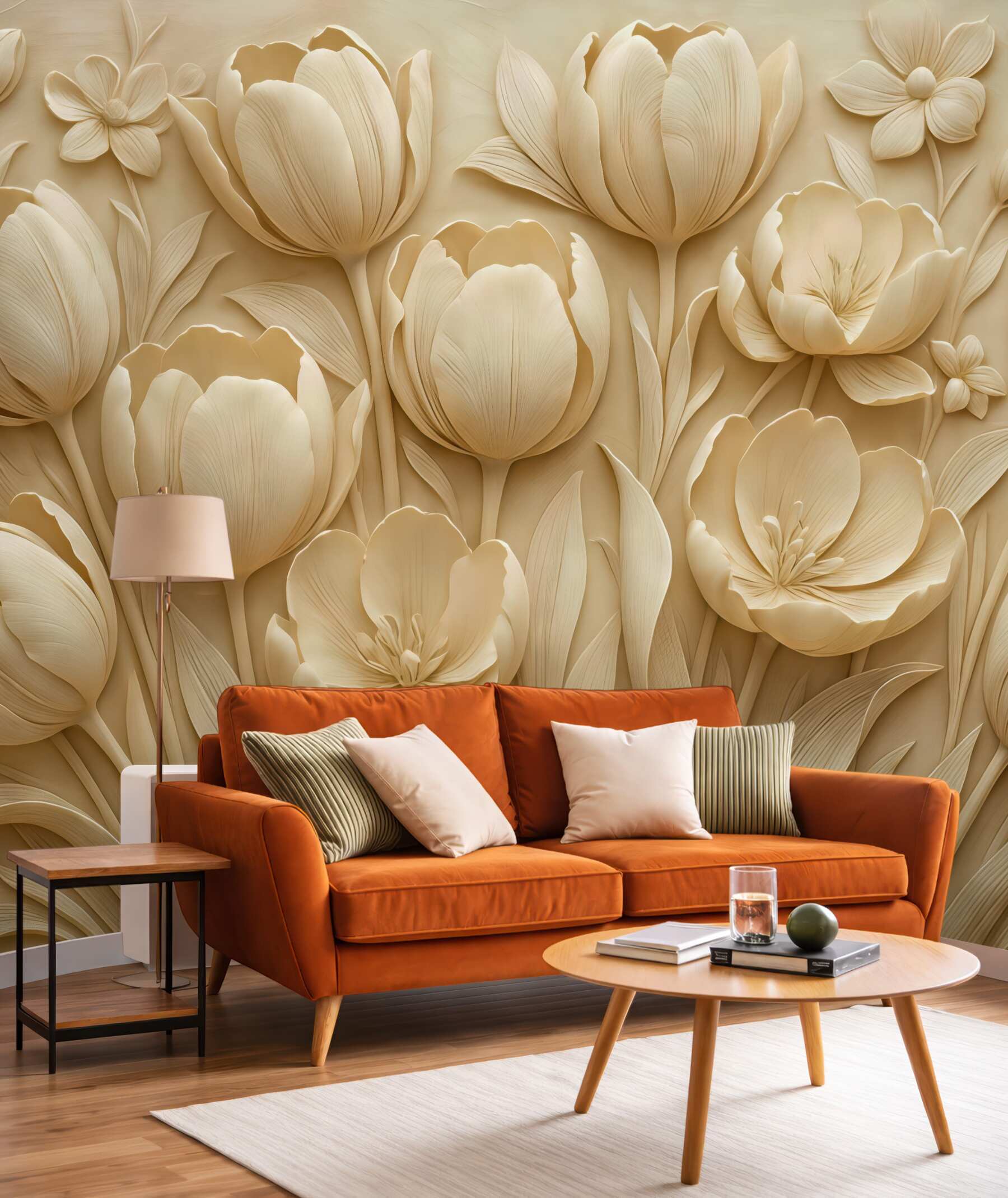 Fototapeta kremowe tulipany w reliefowym stylu