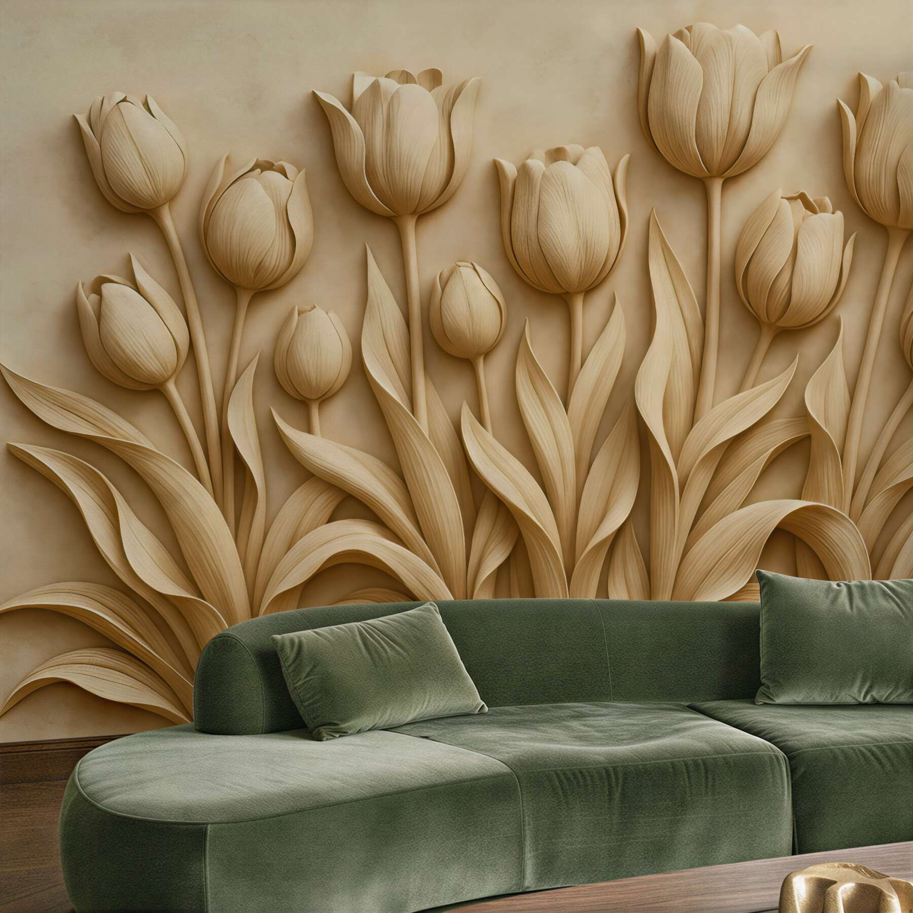 Fototapeta beżowe tulipany w eleganckim reliefie