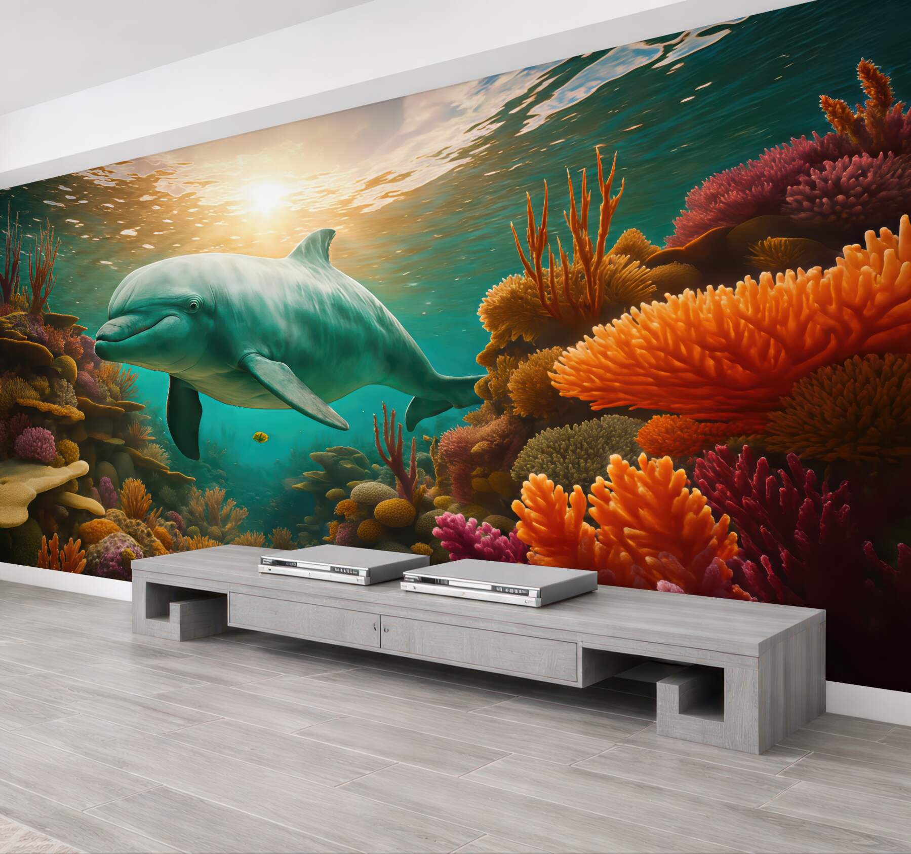 Fototapeta delfin wśród barwnych raf