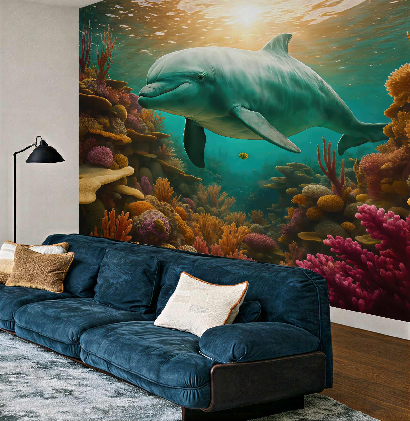 Fototapeta delfin wśród barwnych raf